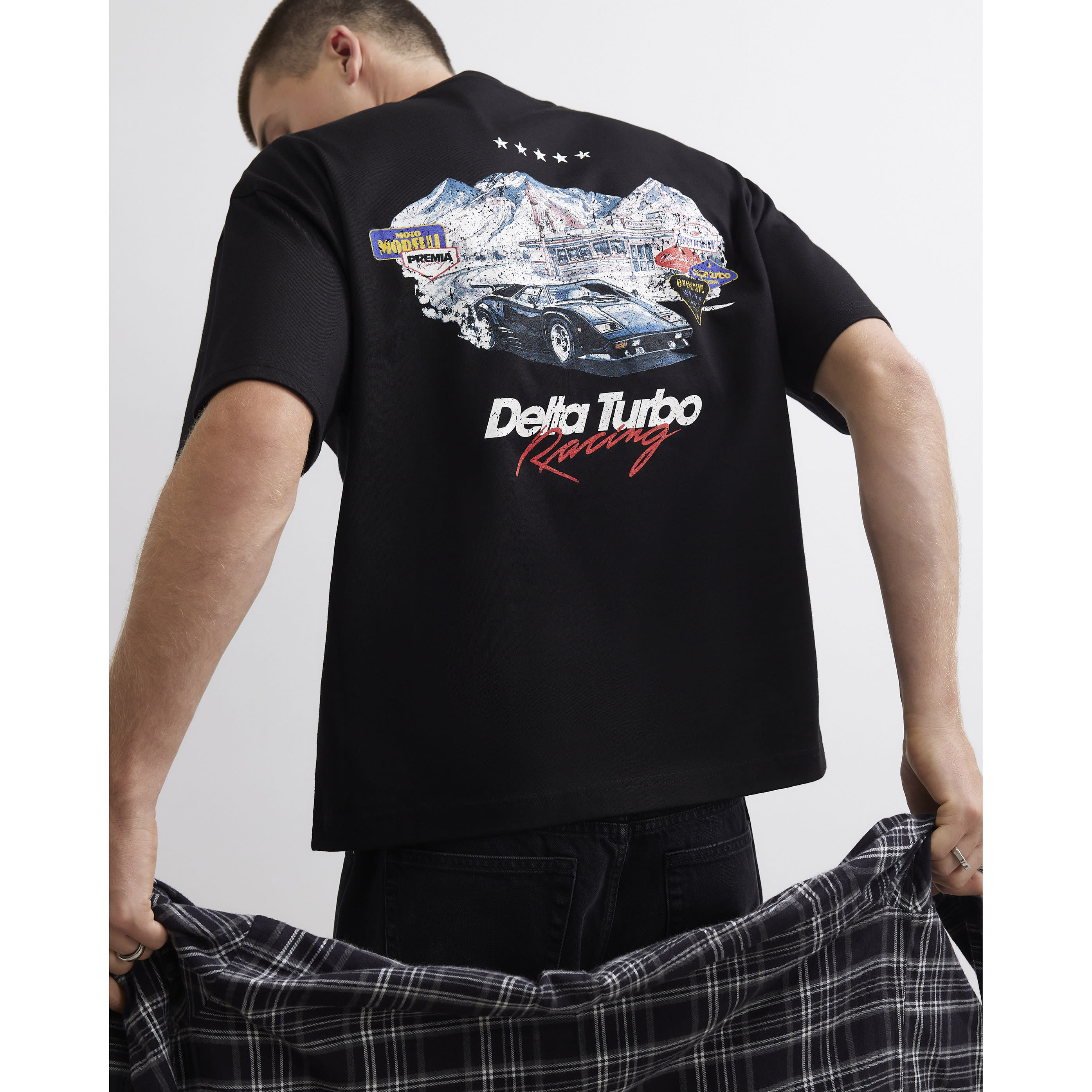 River Island Black Cotton Delta Turbo Car T-Shirt