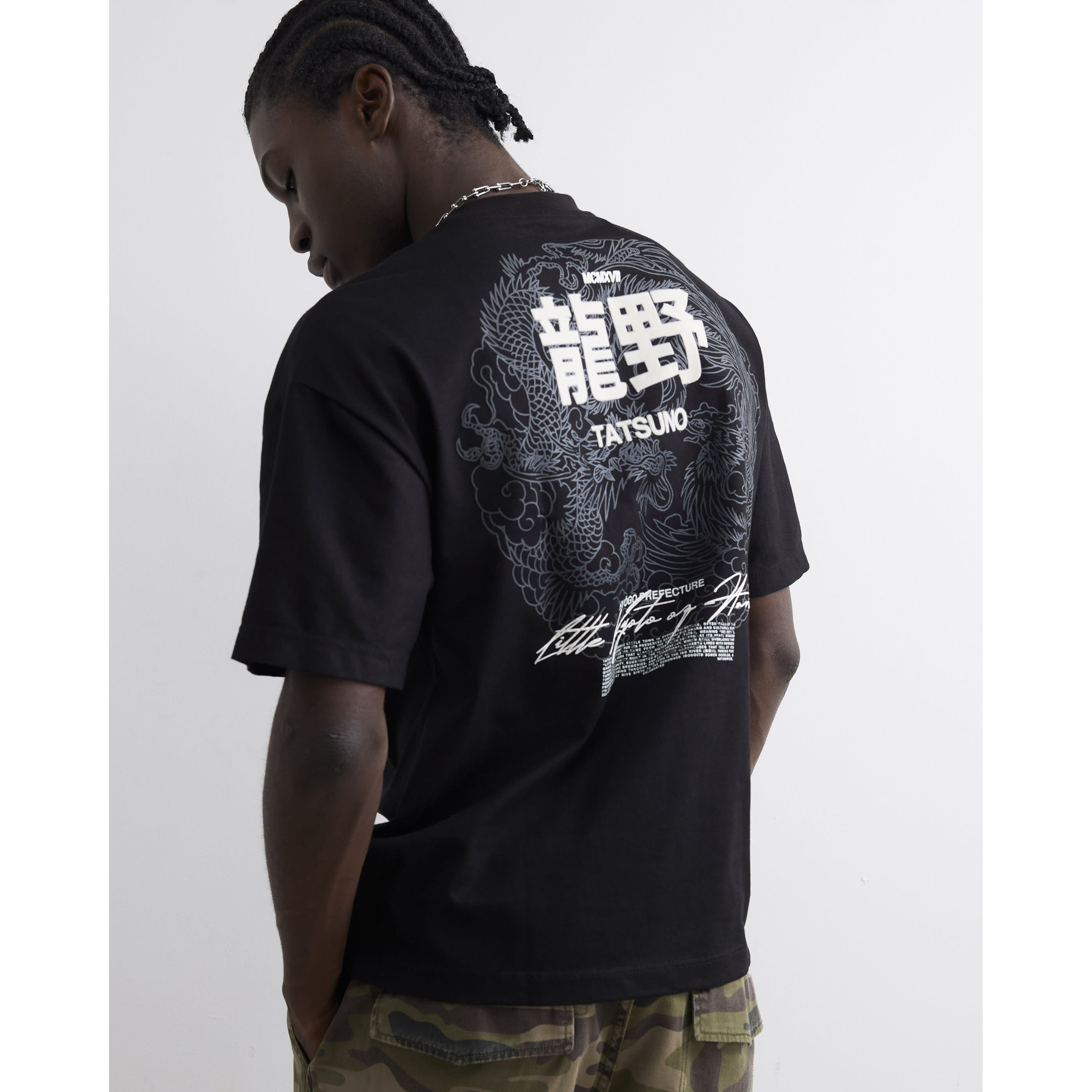 River Island Black Cotton Tatsuno Dragon T-Shirt