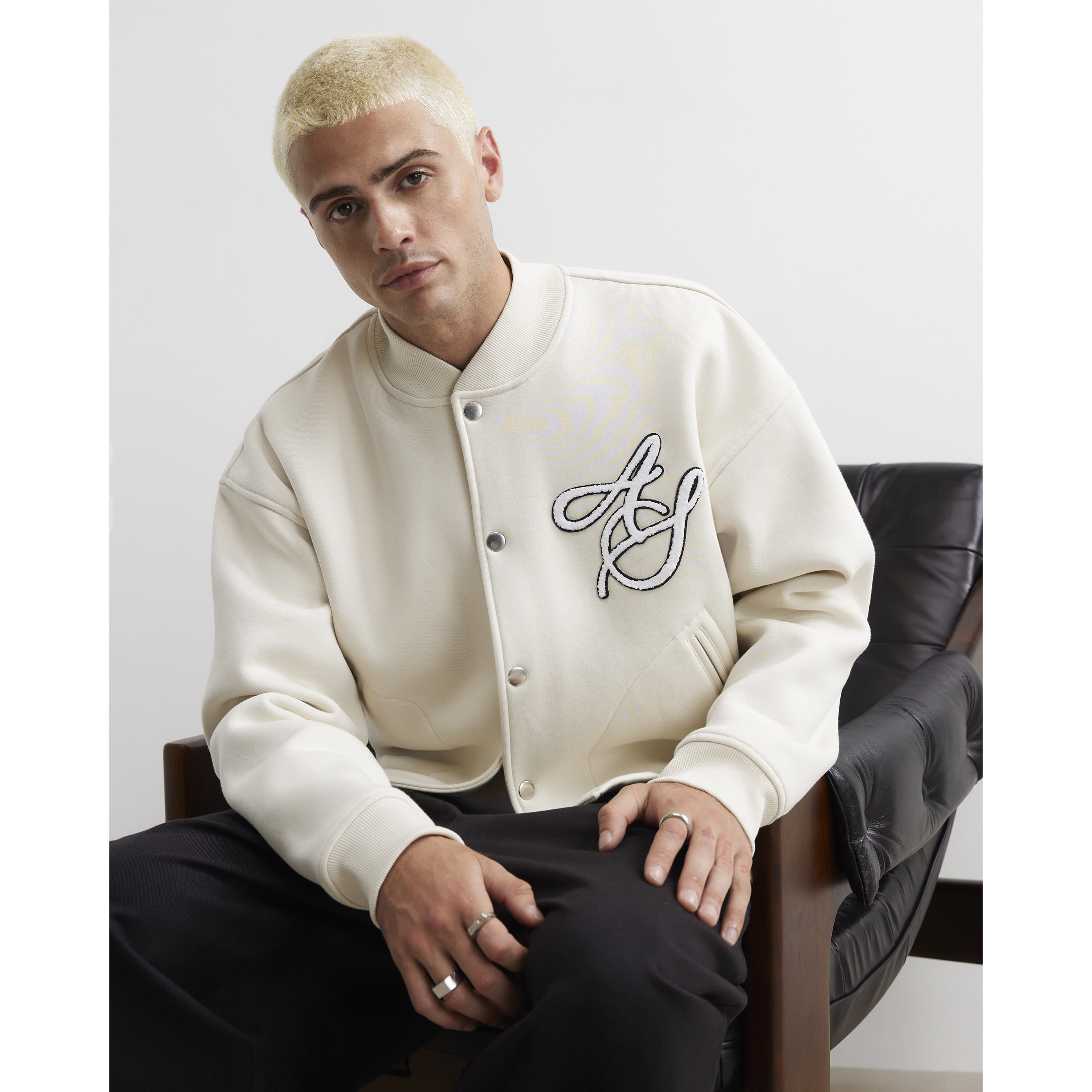 Mens River Island Cream Ame Saint Brushback Bomber Jacket