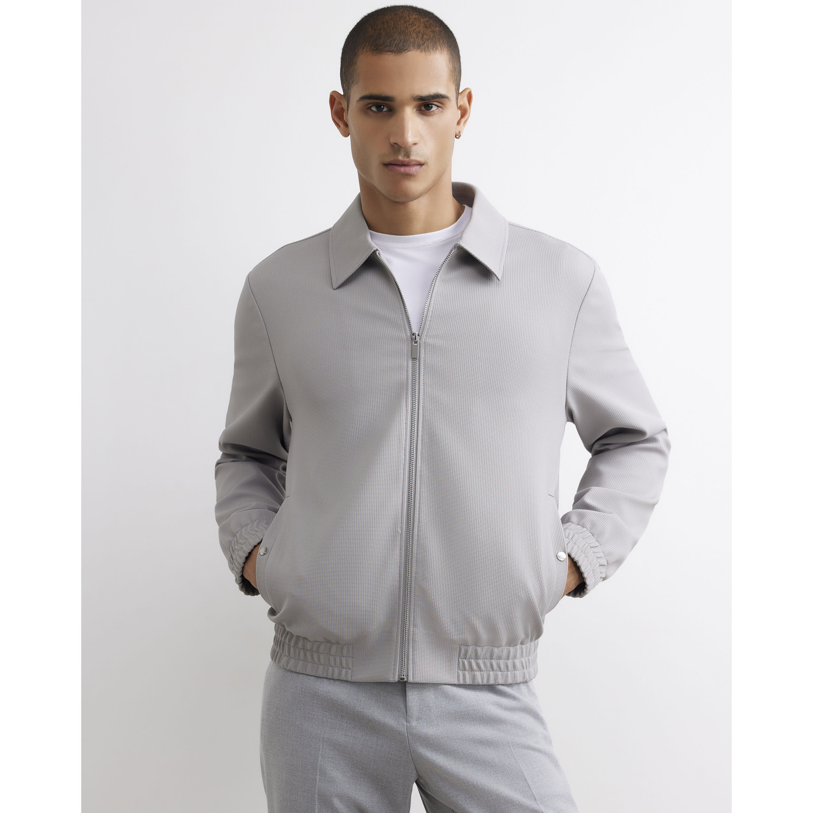 River Island Grey Slim Fit Microtexture Jacket