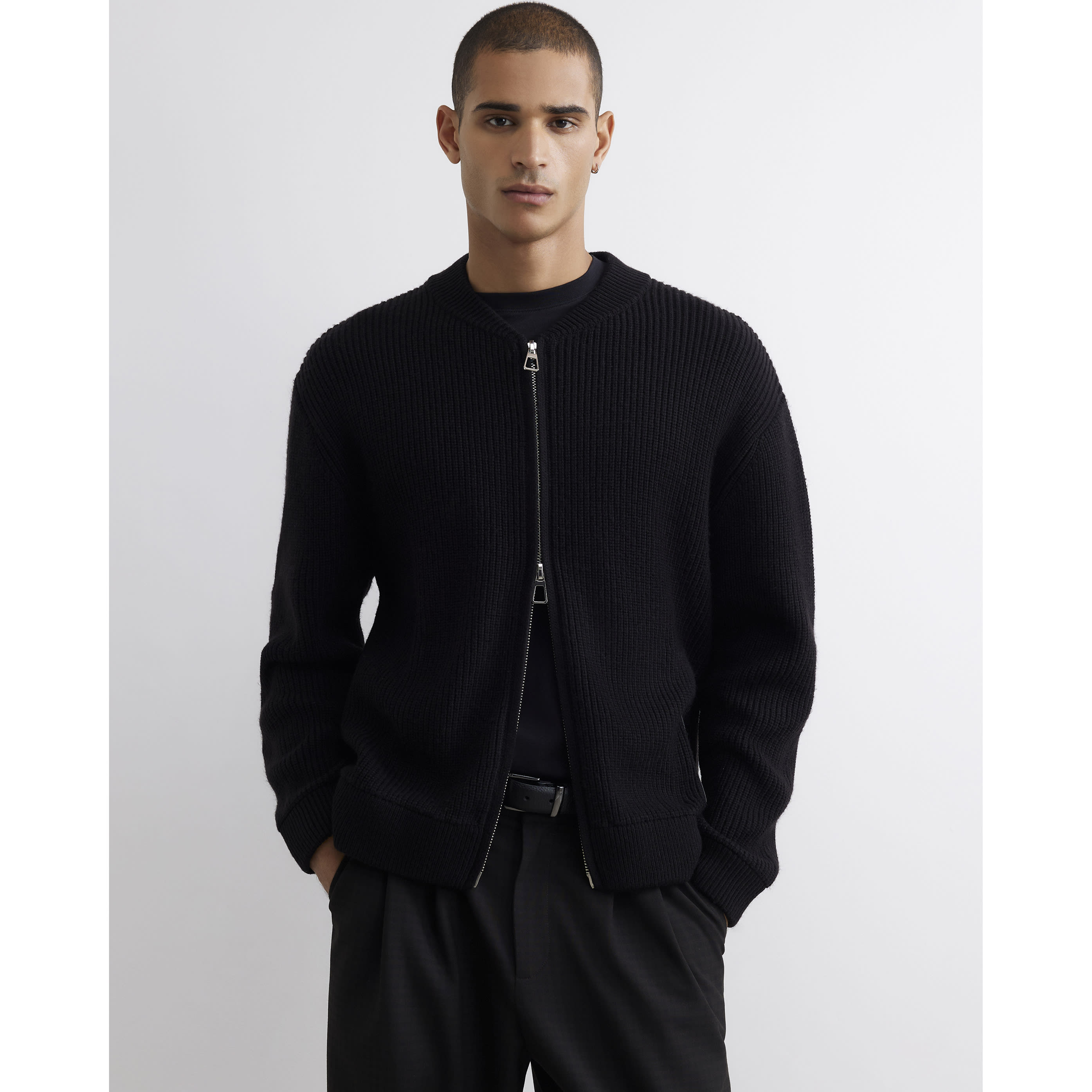 River Island Black Regular Fit Knitted Bomber Jacket