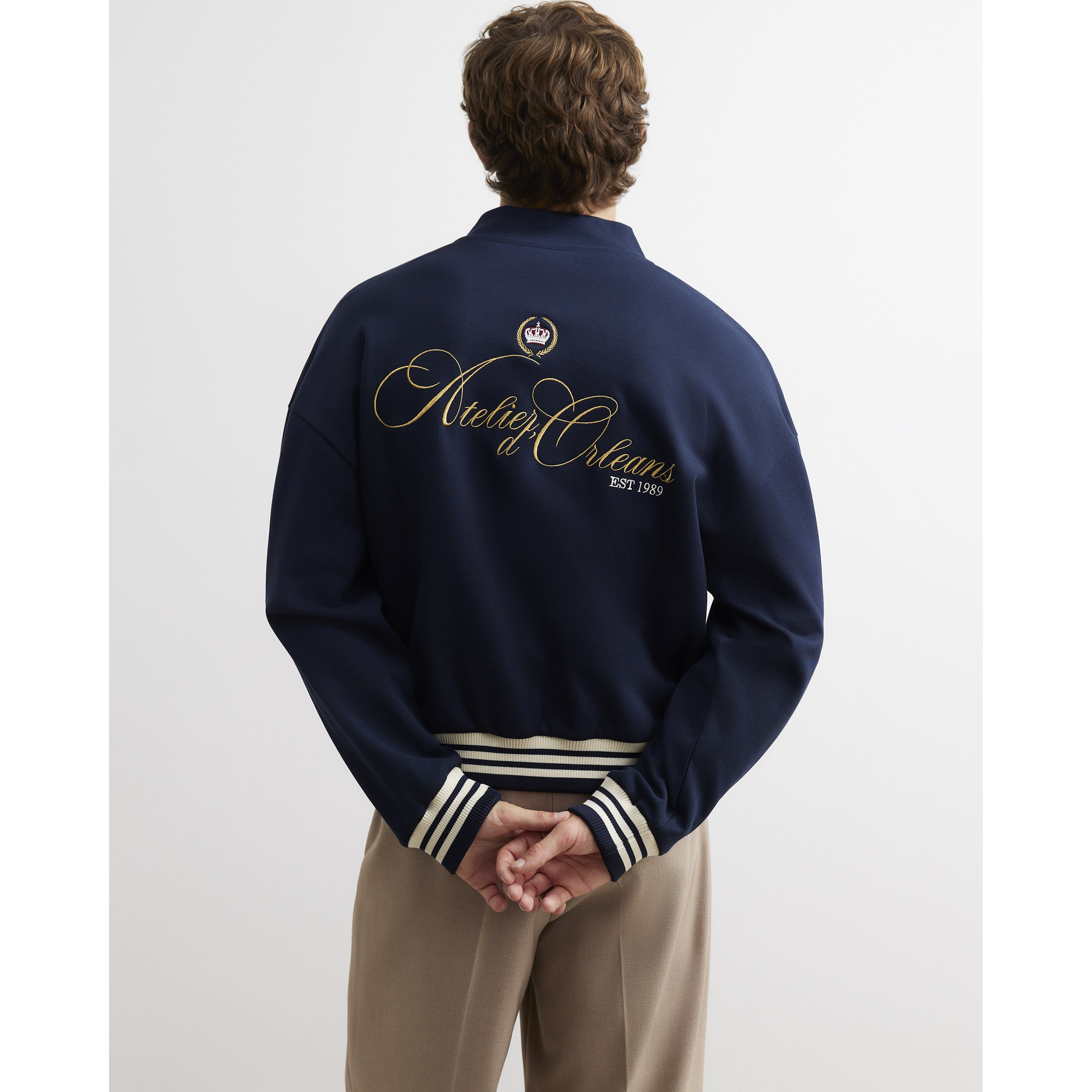 River Island Navy Oversized Fit Crest Bomber Jacket