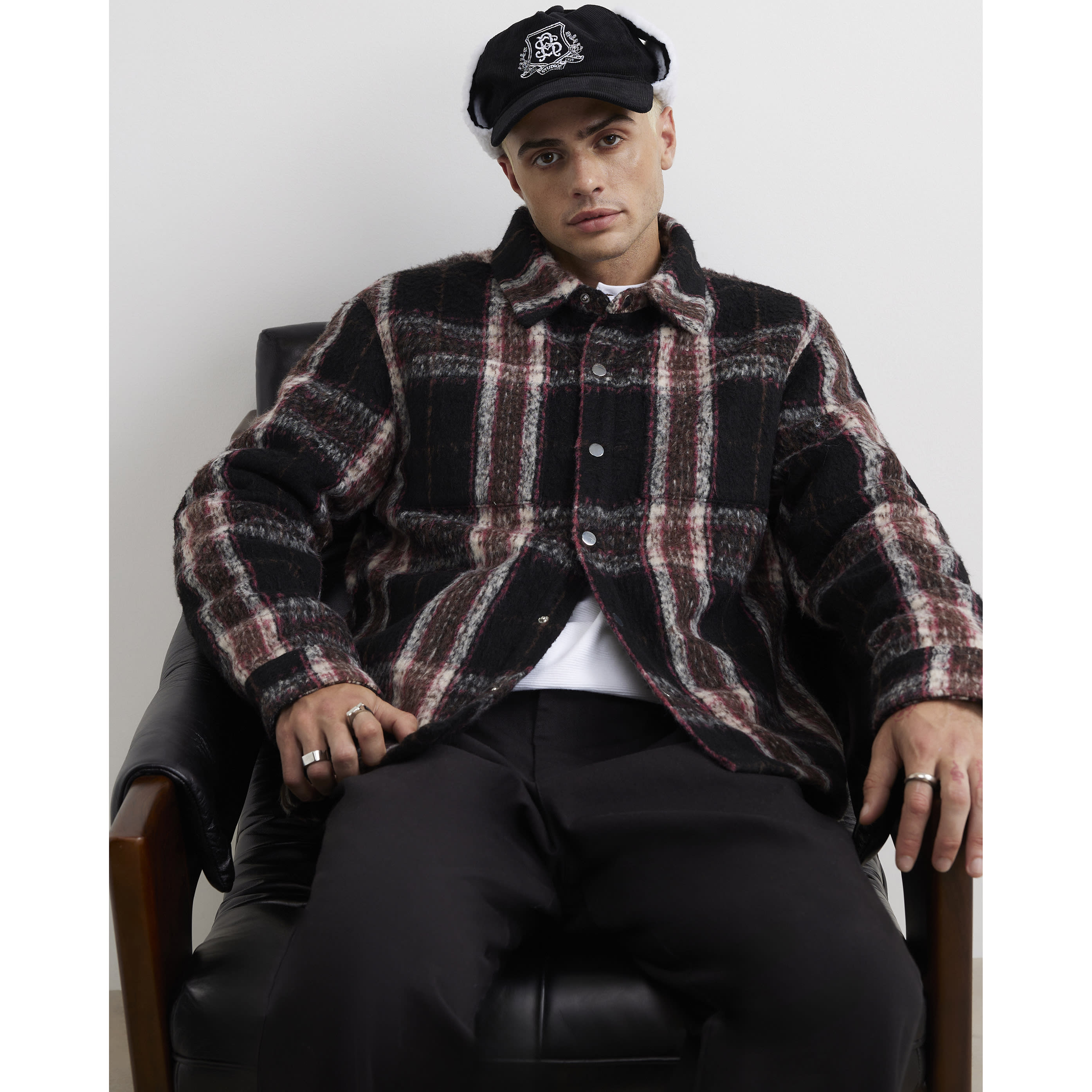 River Island Black Regular Fit Brushed Check Overshirt