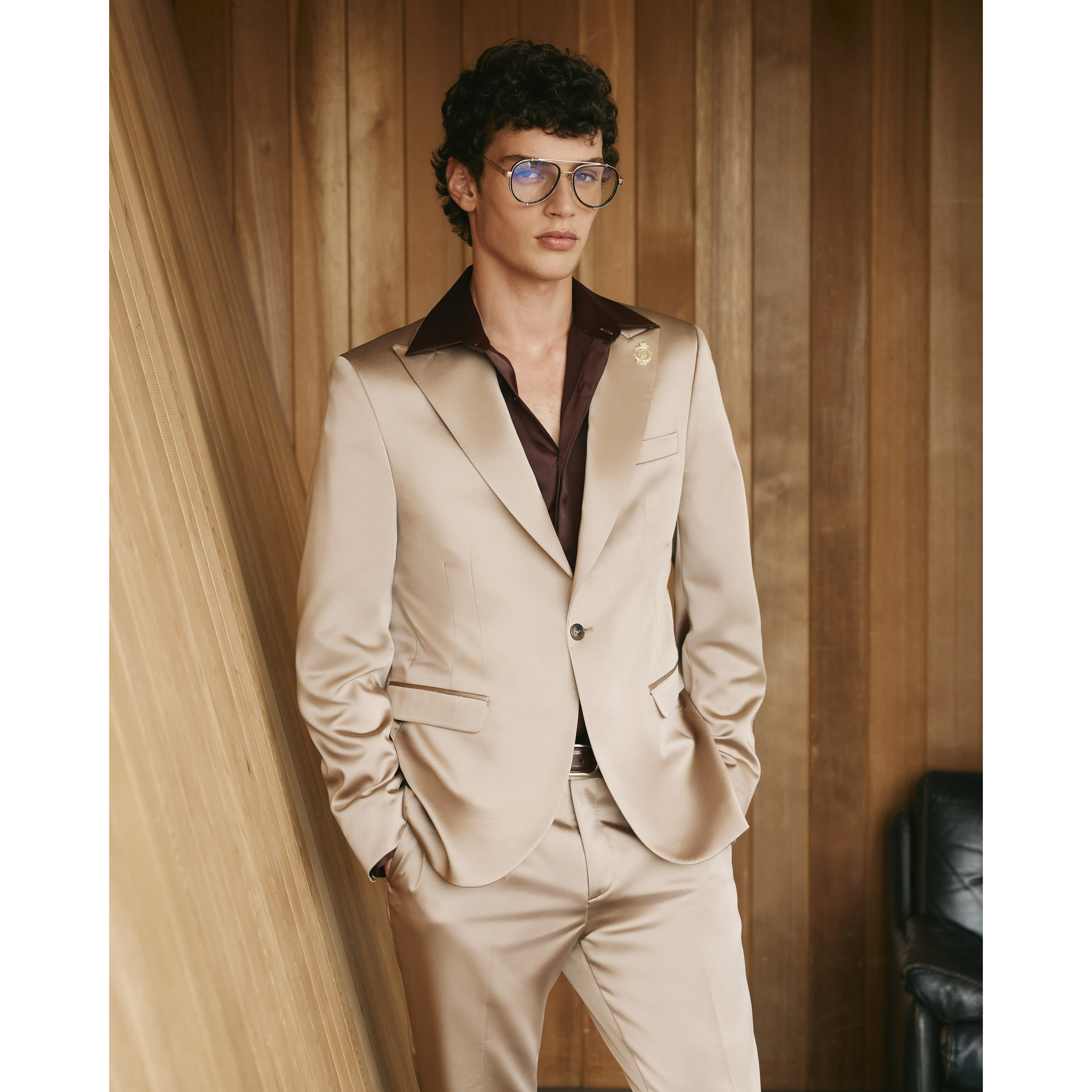 River Island Beige Twisted Tailor Slim Satin Suit Jacket