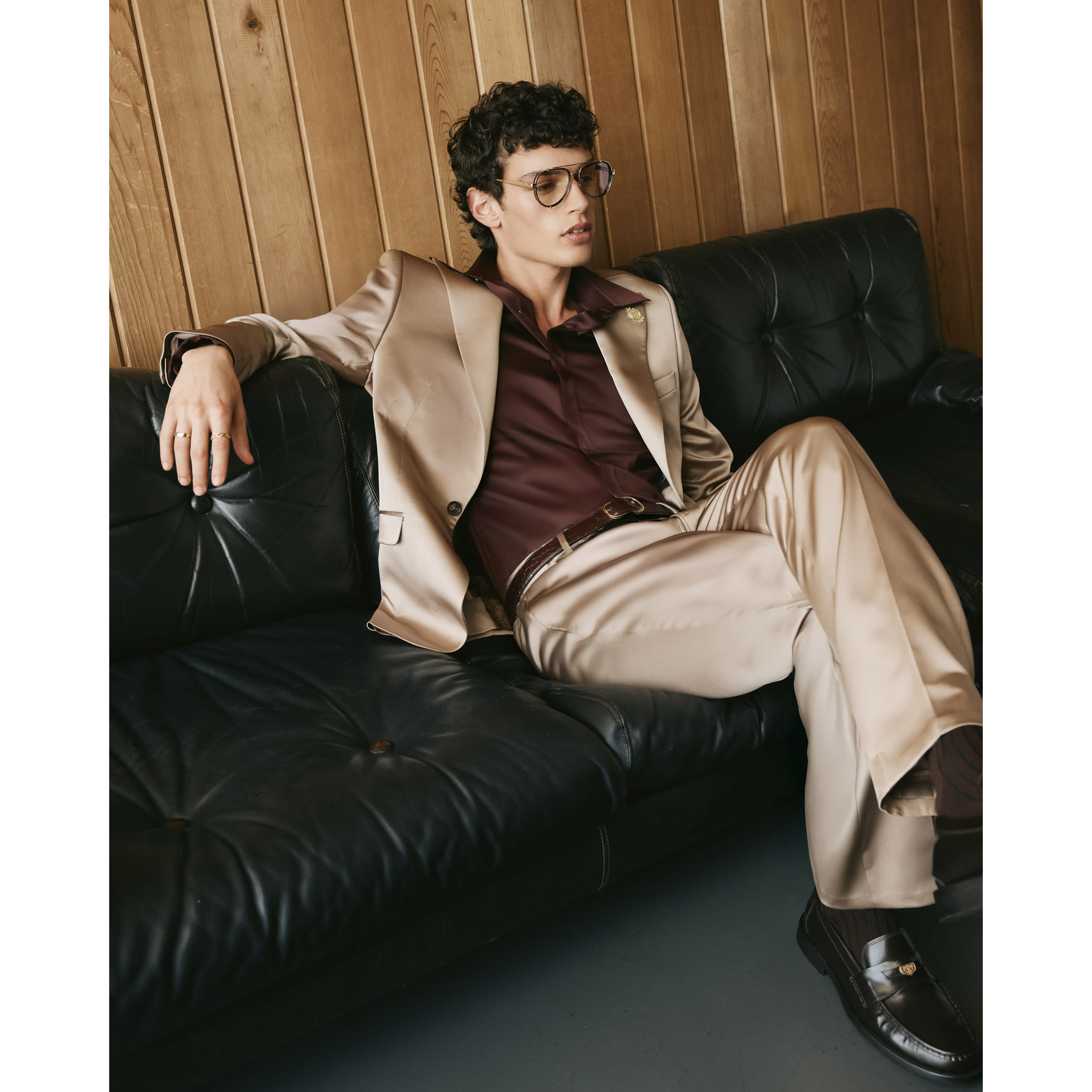 River Island Beige Twisted Tailor Slim Fit Satin Trousers