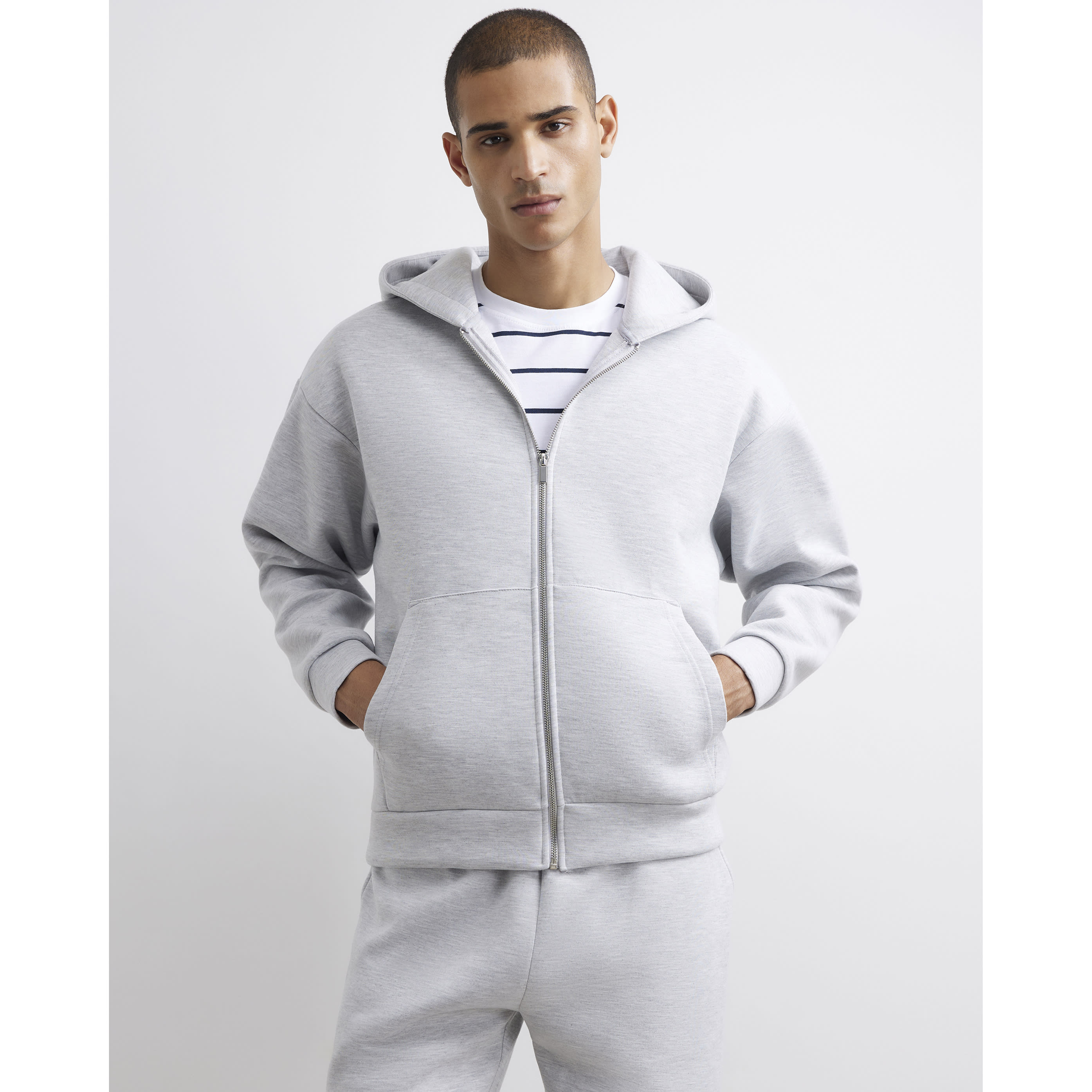 River Island Grey Oversized Fit Zip Through Hoodie