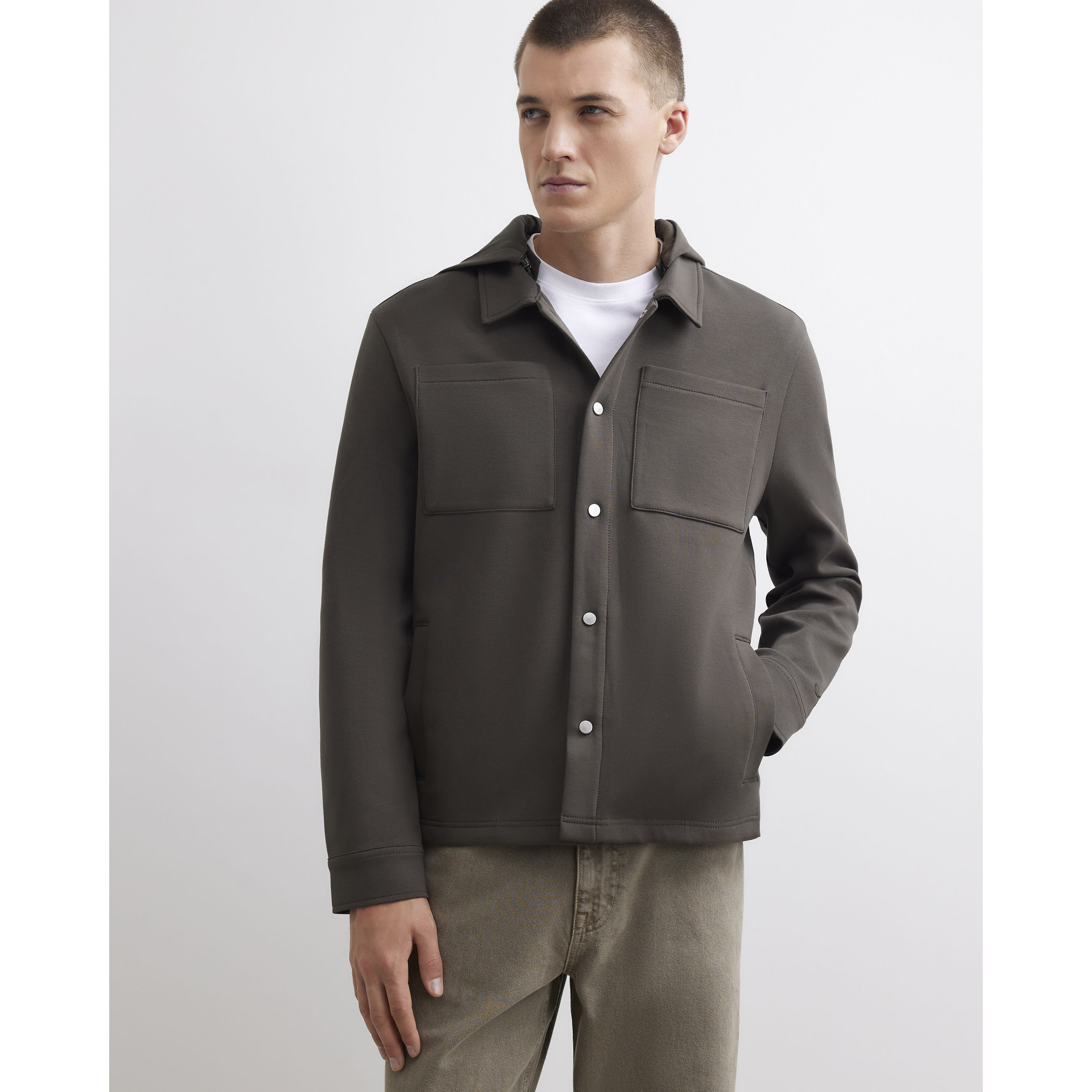 River Island Khaki Premium Slim Fit Hooded Overshirt