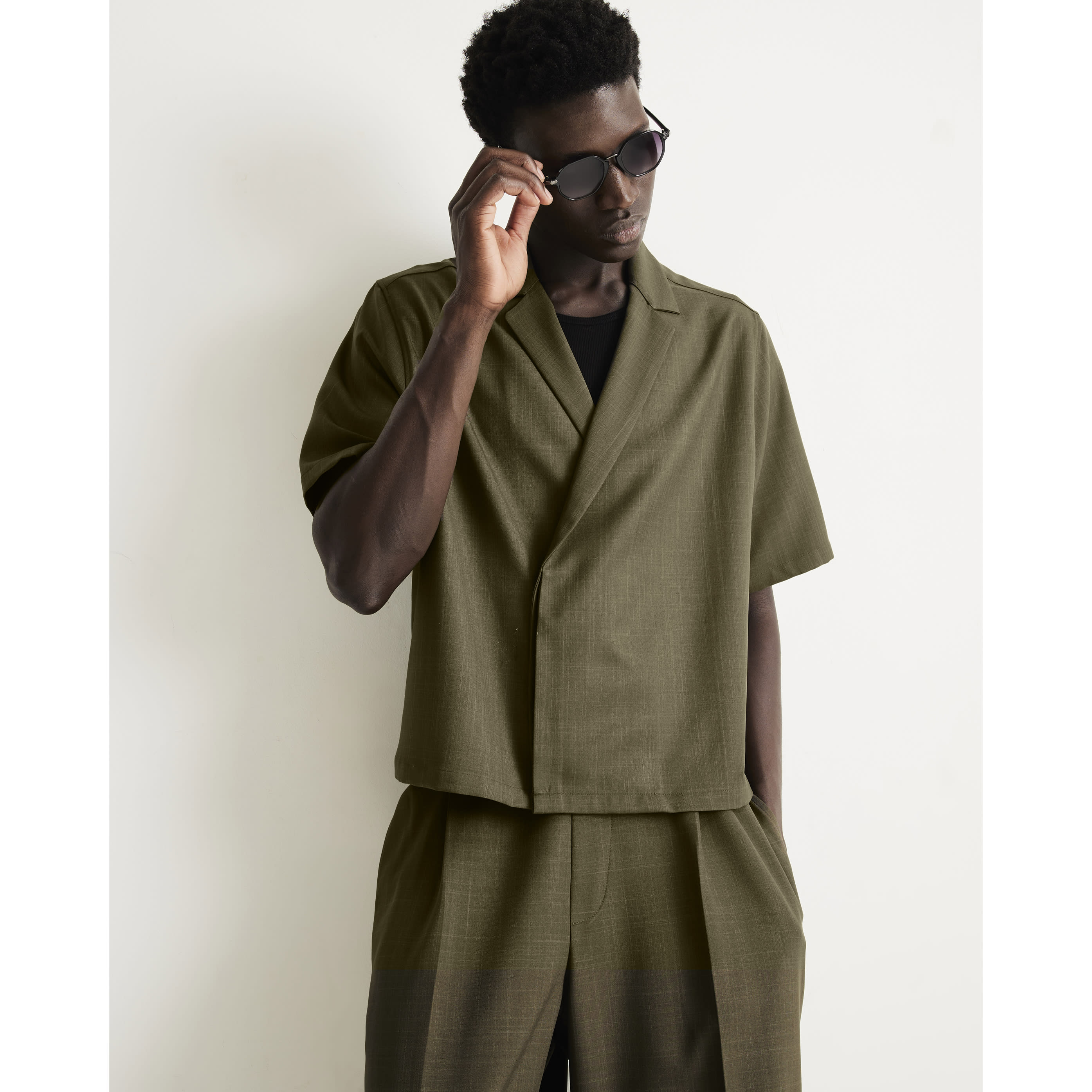 River Island Khaki Ri Studio Short Sleeve Wrap Blazer