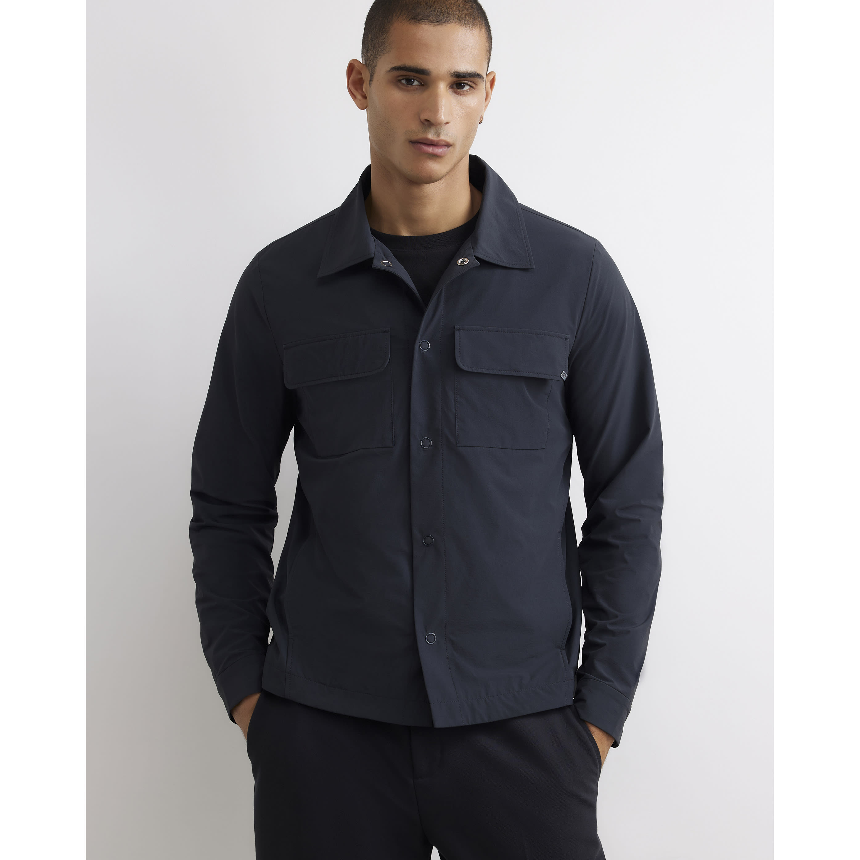 River Island Blue Muscle Fit Funnel Neck Shacket