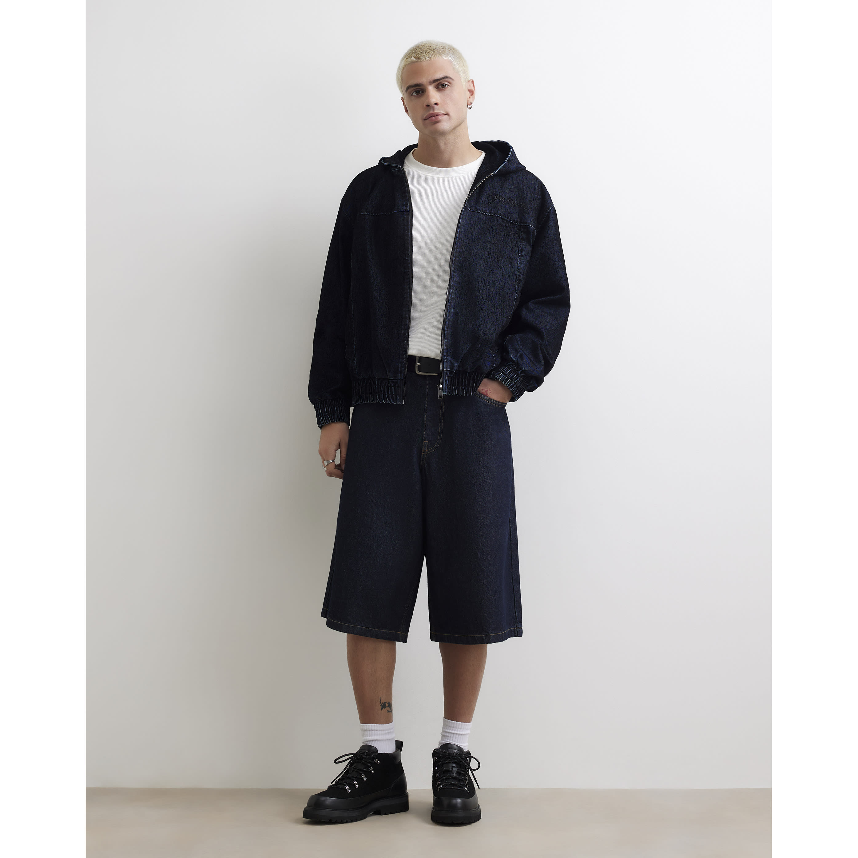 River Island Navy Velvet Hooded Embroidered Jacket