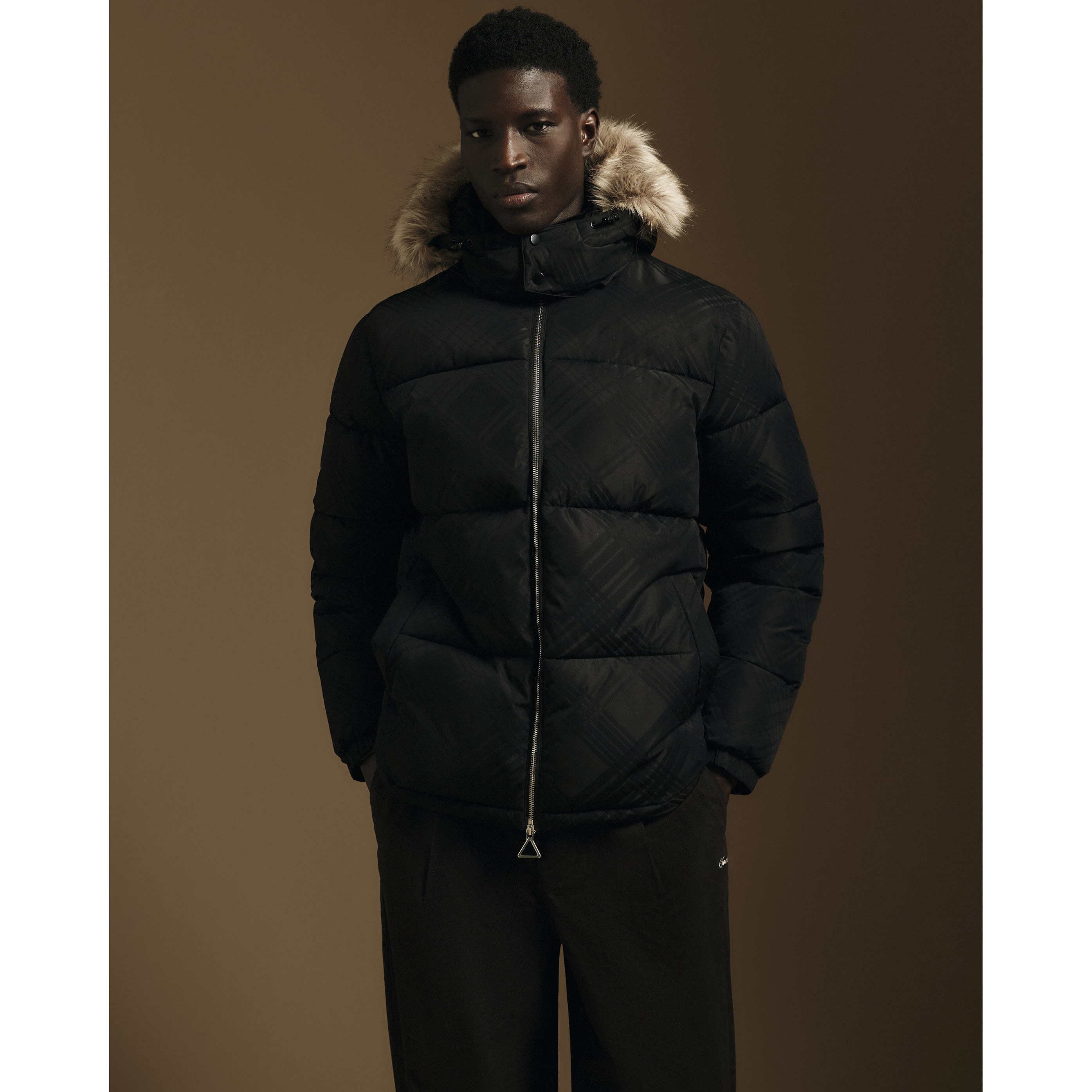 River Island Black Check Hooded Puffer Jacket