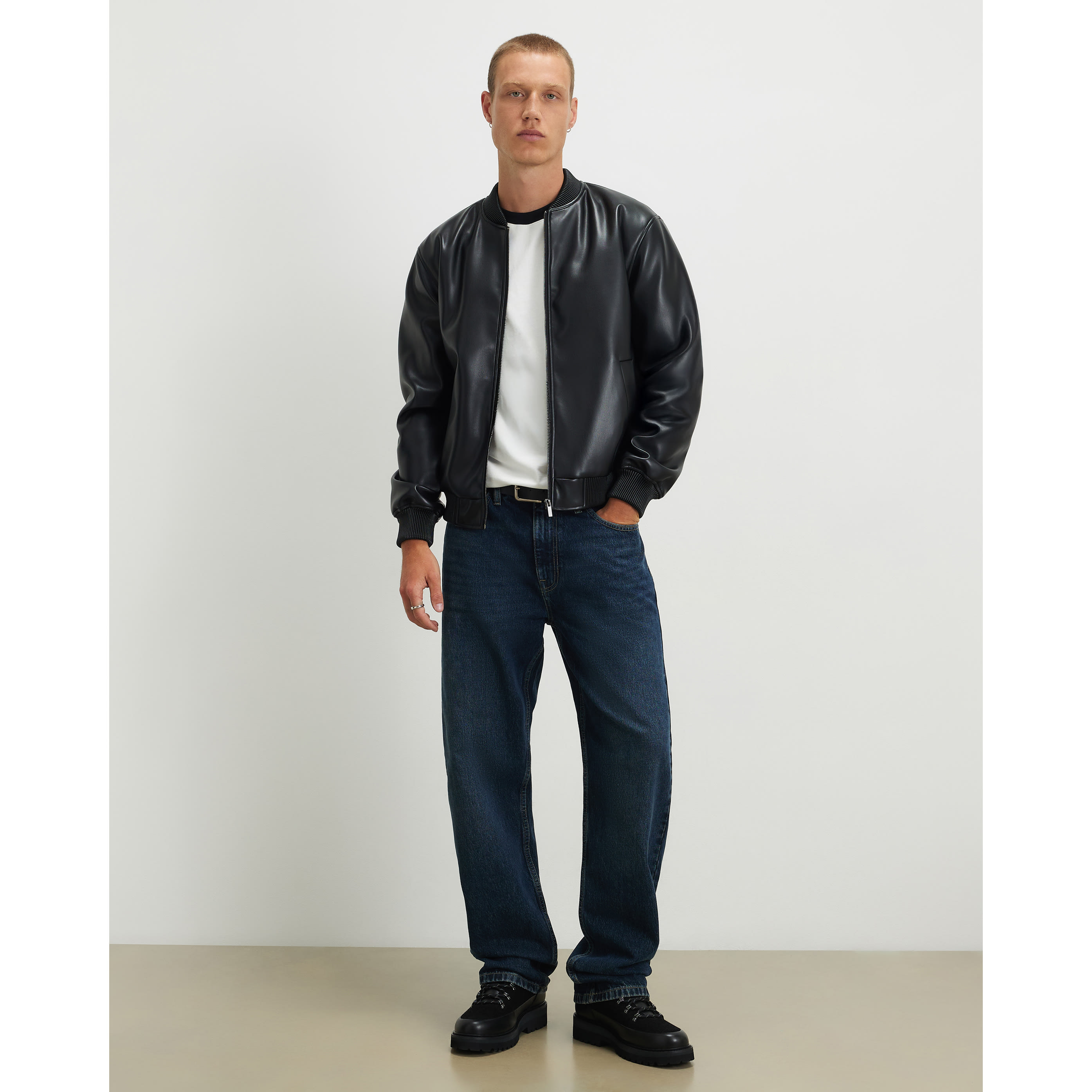 River Island Black Faux Leather Bomber Jacket