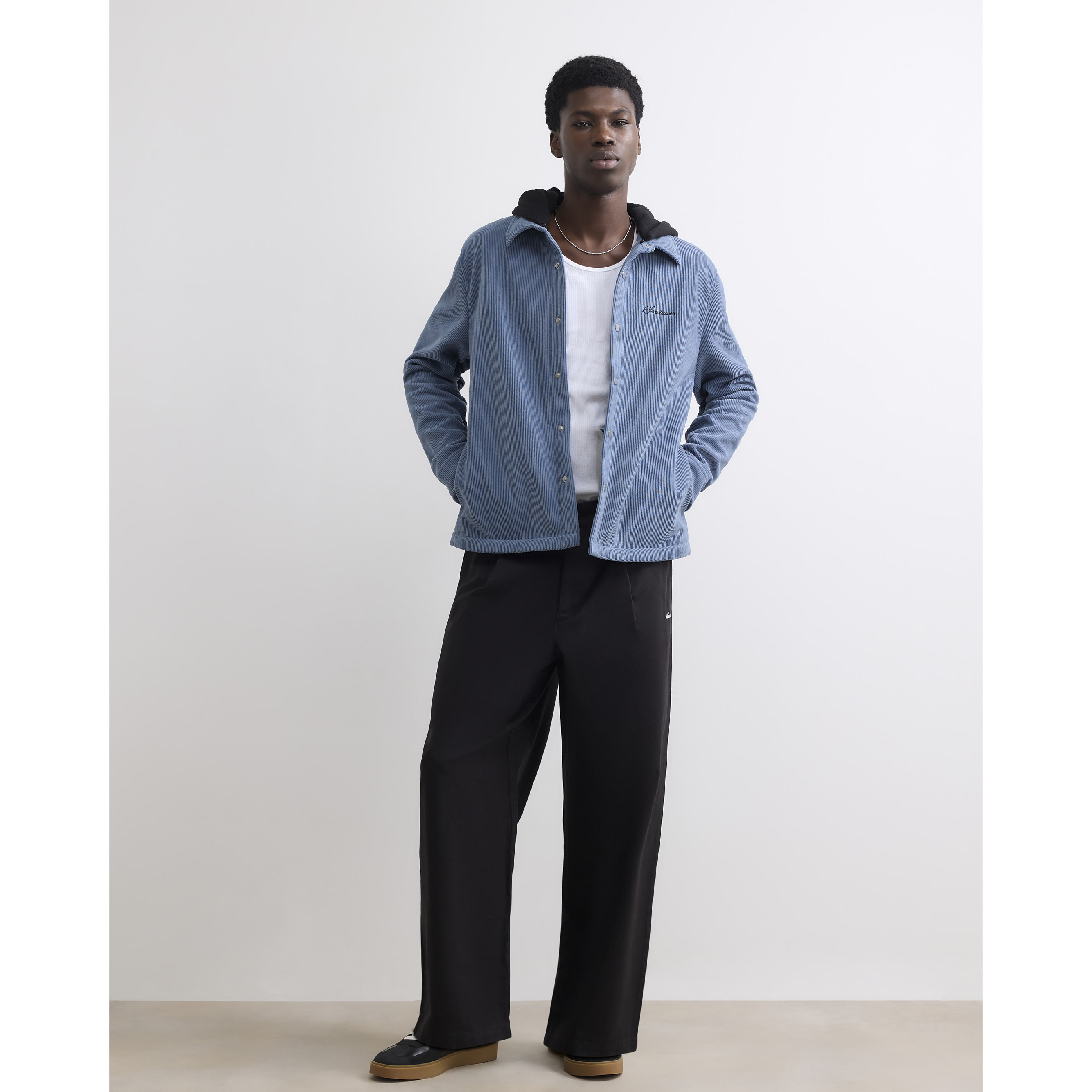 River Island Blue Corduroy Hooded Double Faced Shirt