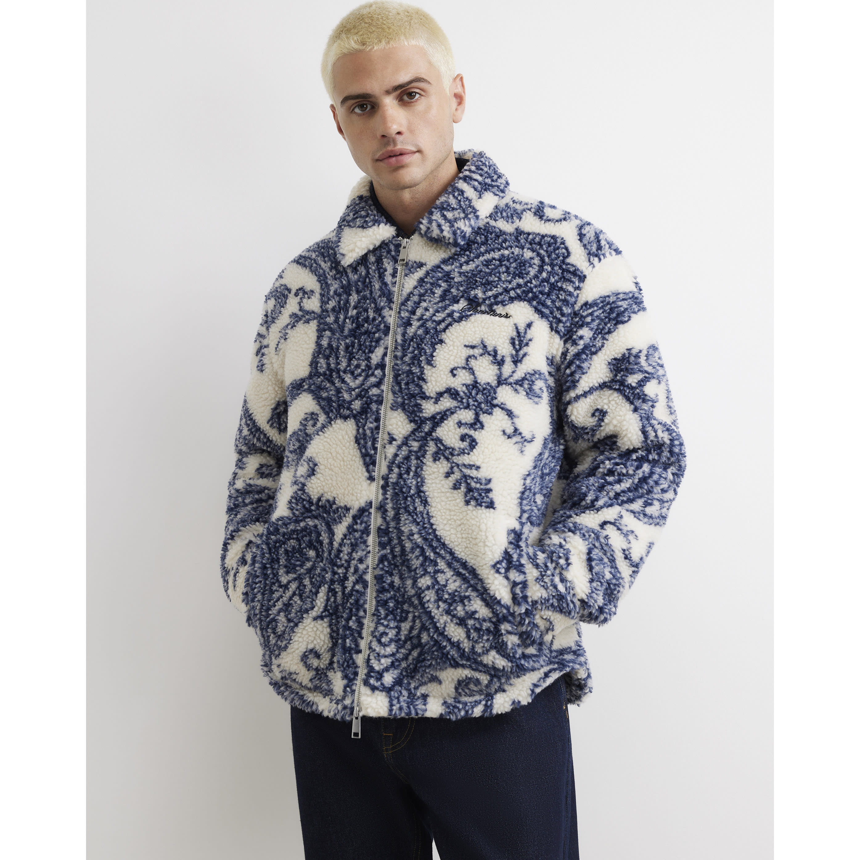 River Island Blue Borg Paisley Print Overshirt