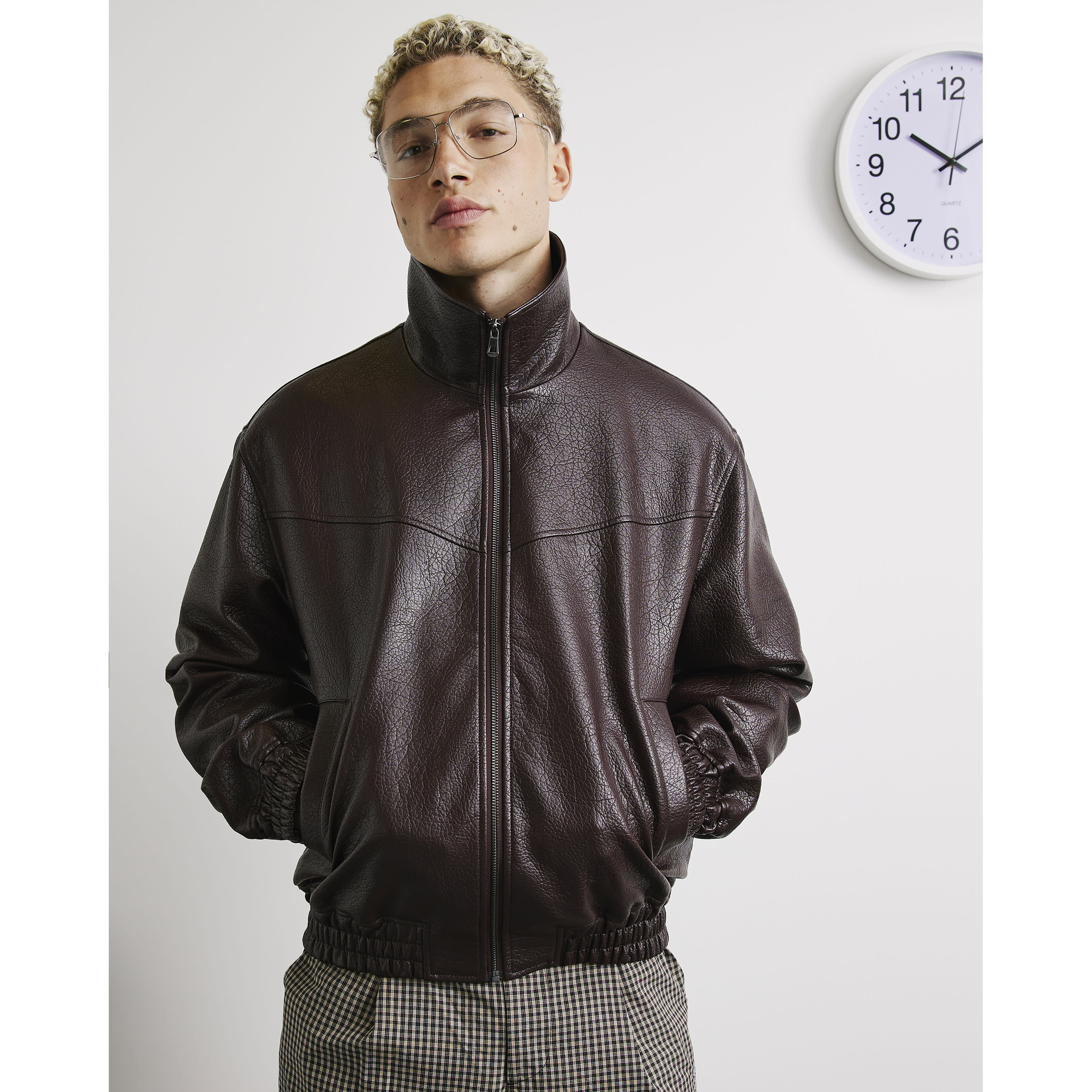 River Island Burgundy Funnel Faux Leather Blouson Jacket