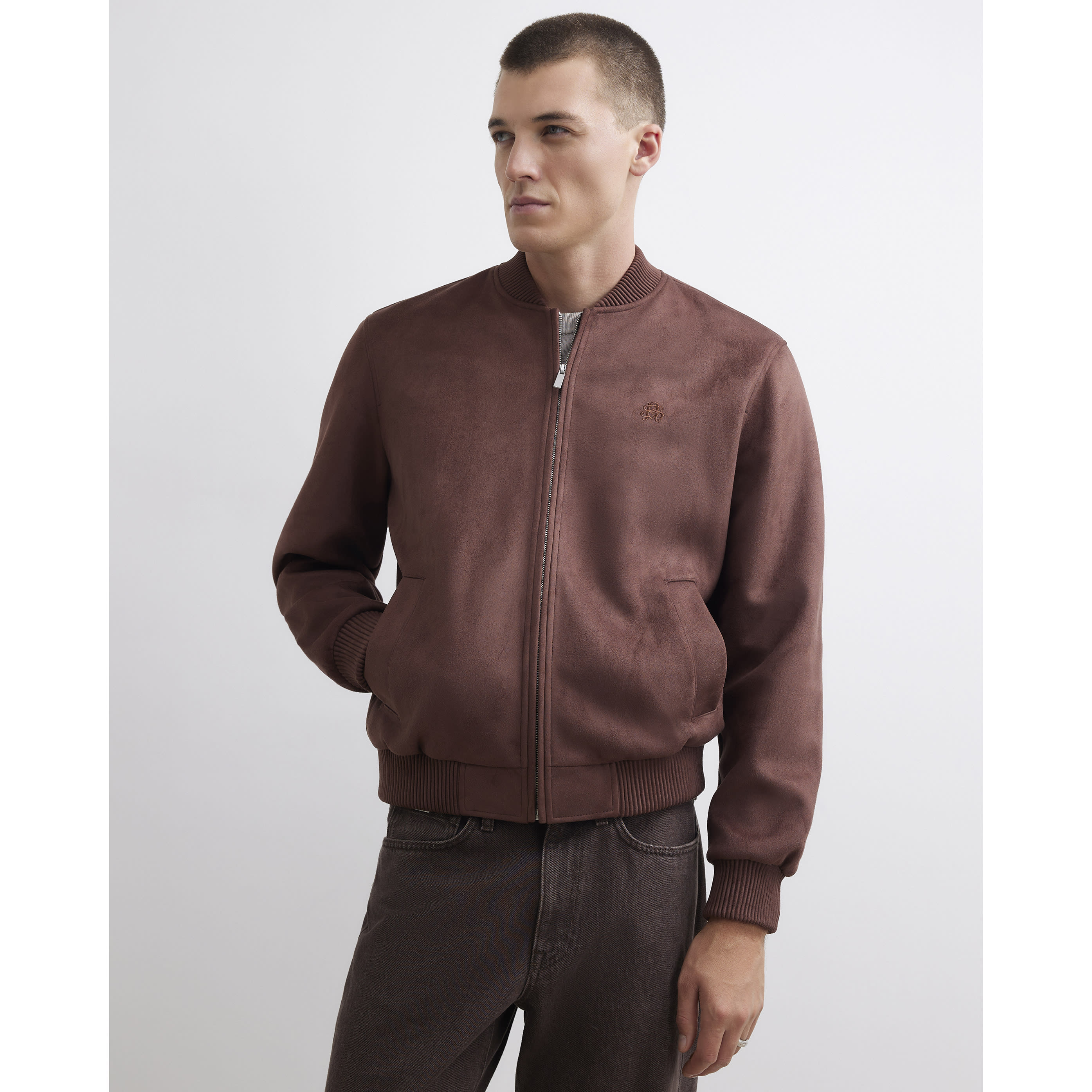 River Island Brown Suede Bomber Jacket