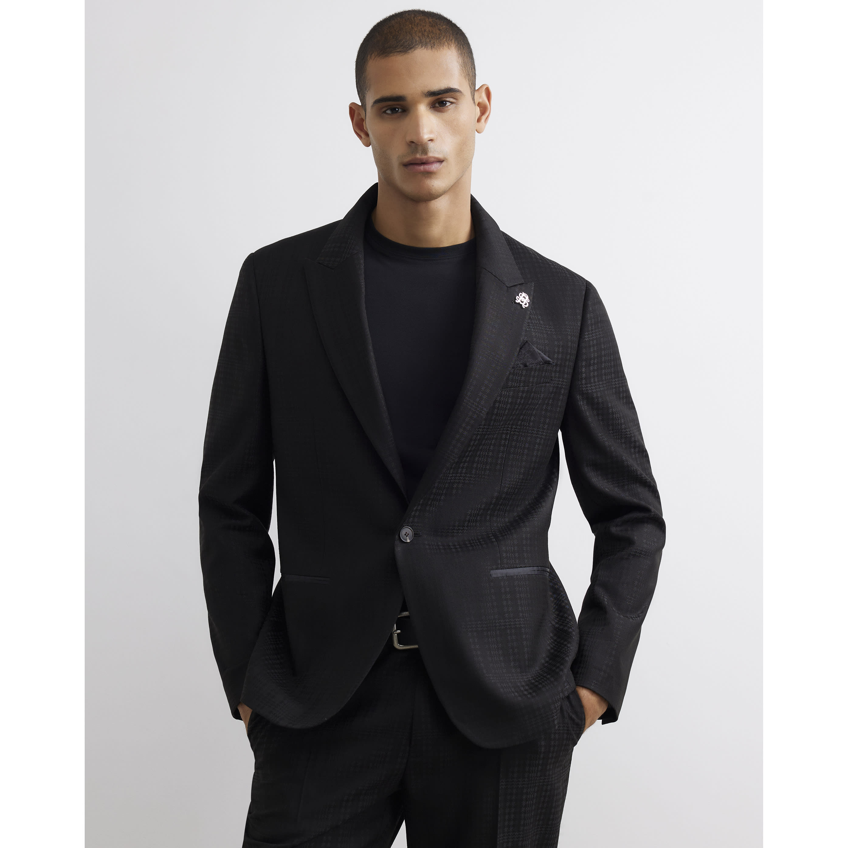 River Island Black Check Suit Jacket