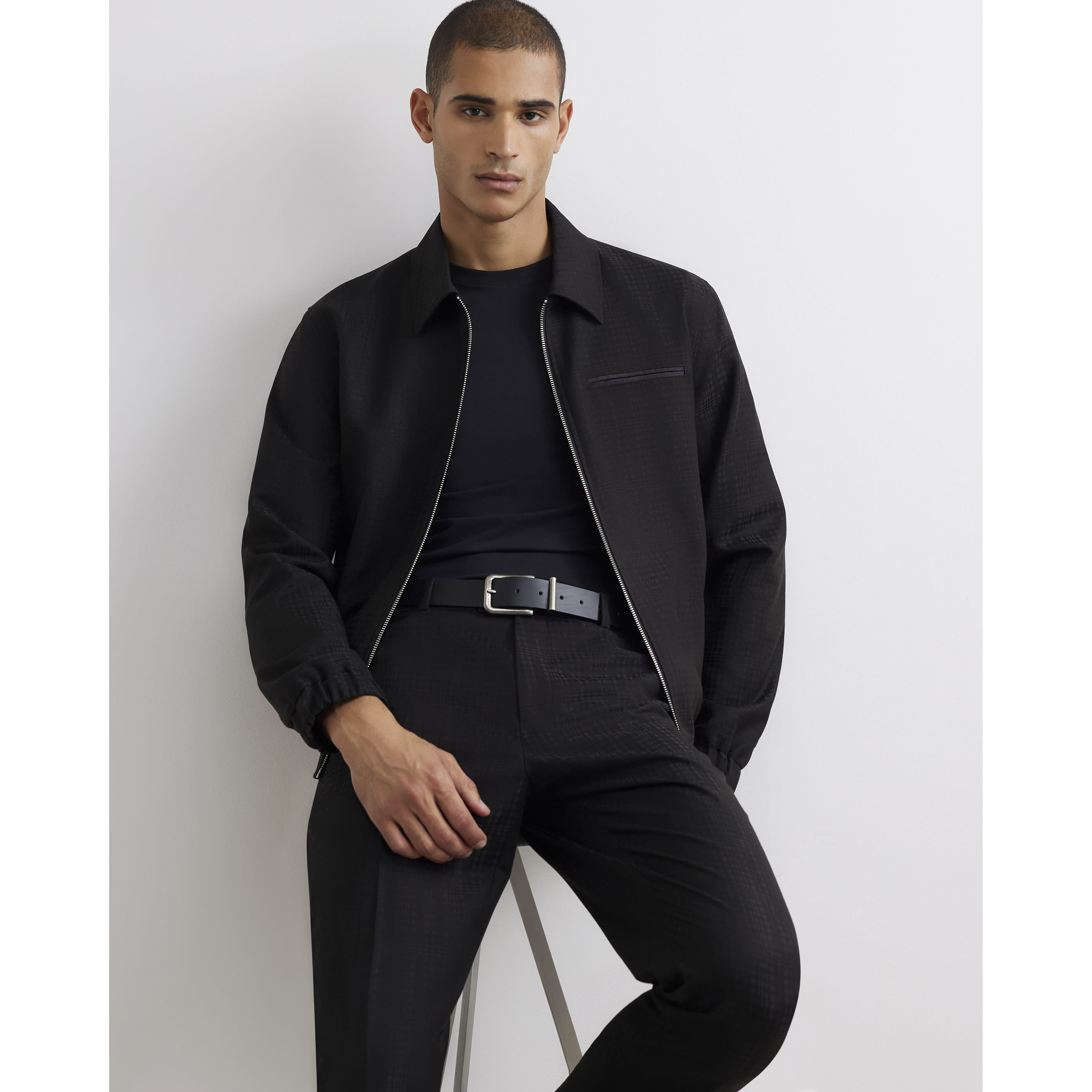River Island Black Check Harrington Jacket