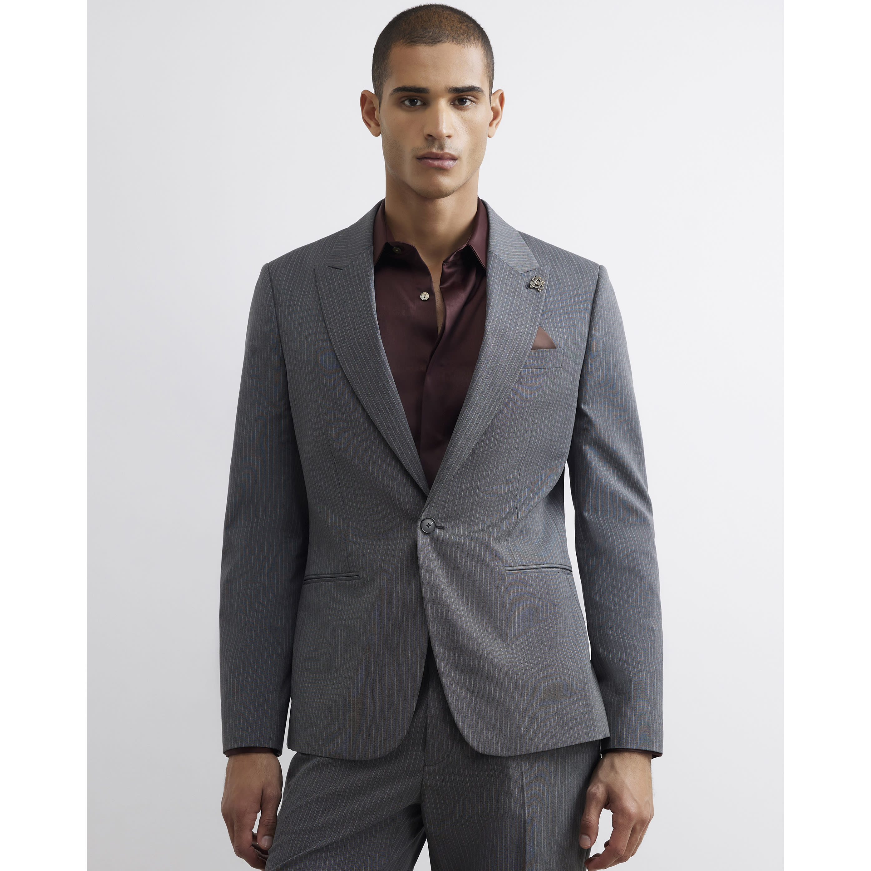 River Island Grey Slim Fit Pinstripe Suit Jacket
