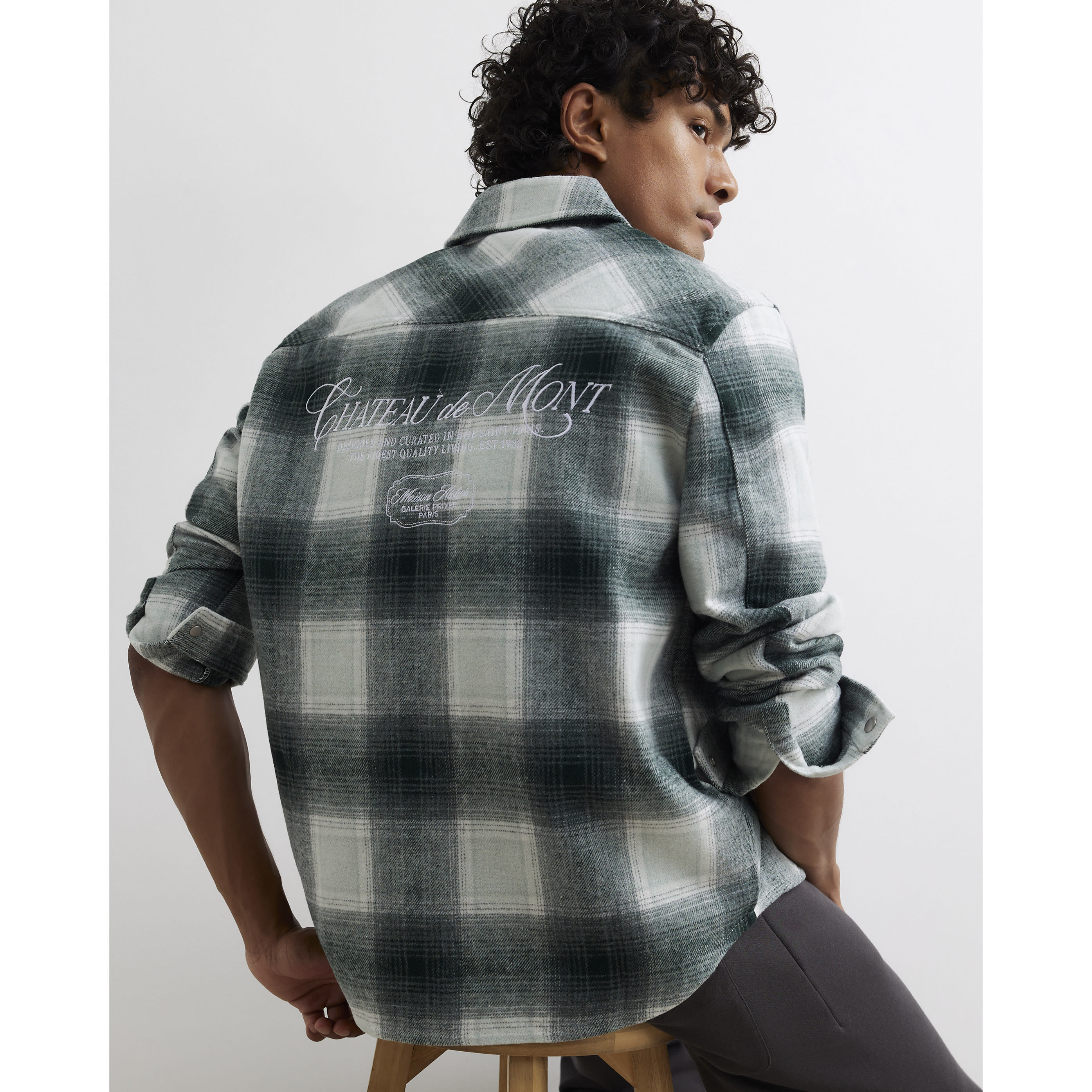 River Island Green Check Long Sleeve Overshirt