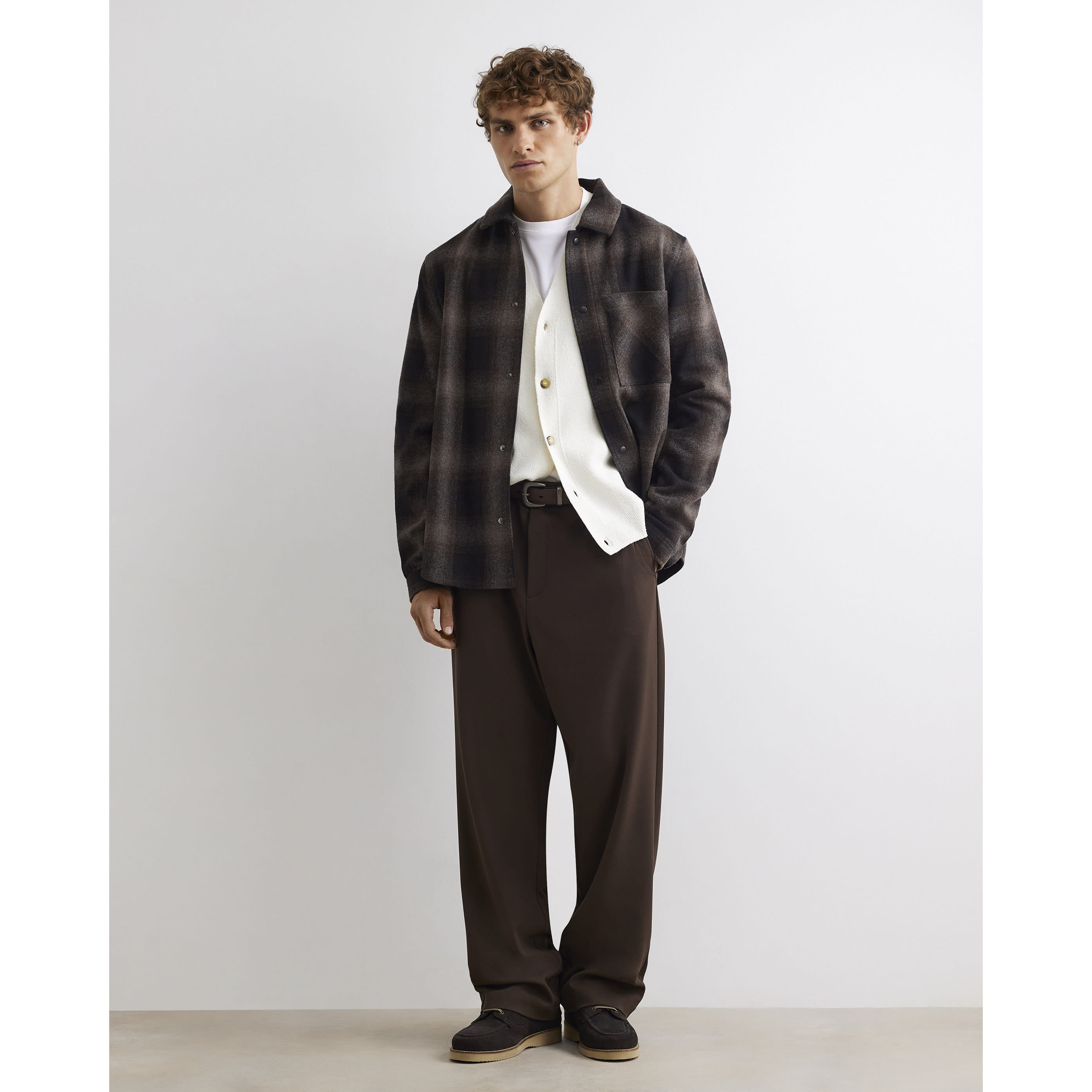 River Island Brown Regular Fit Check Brushed Overshirt