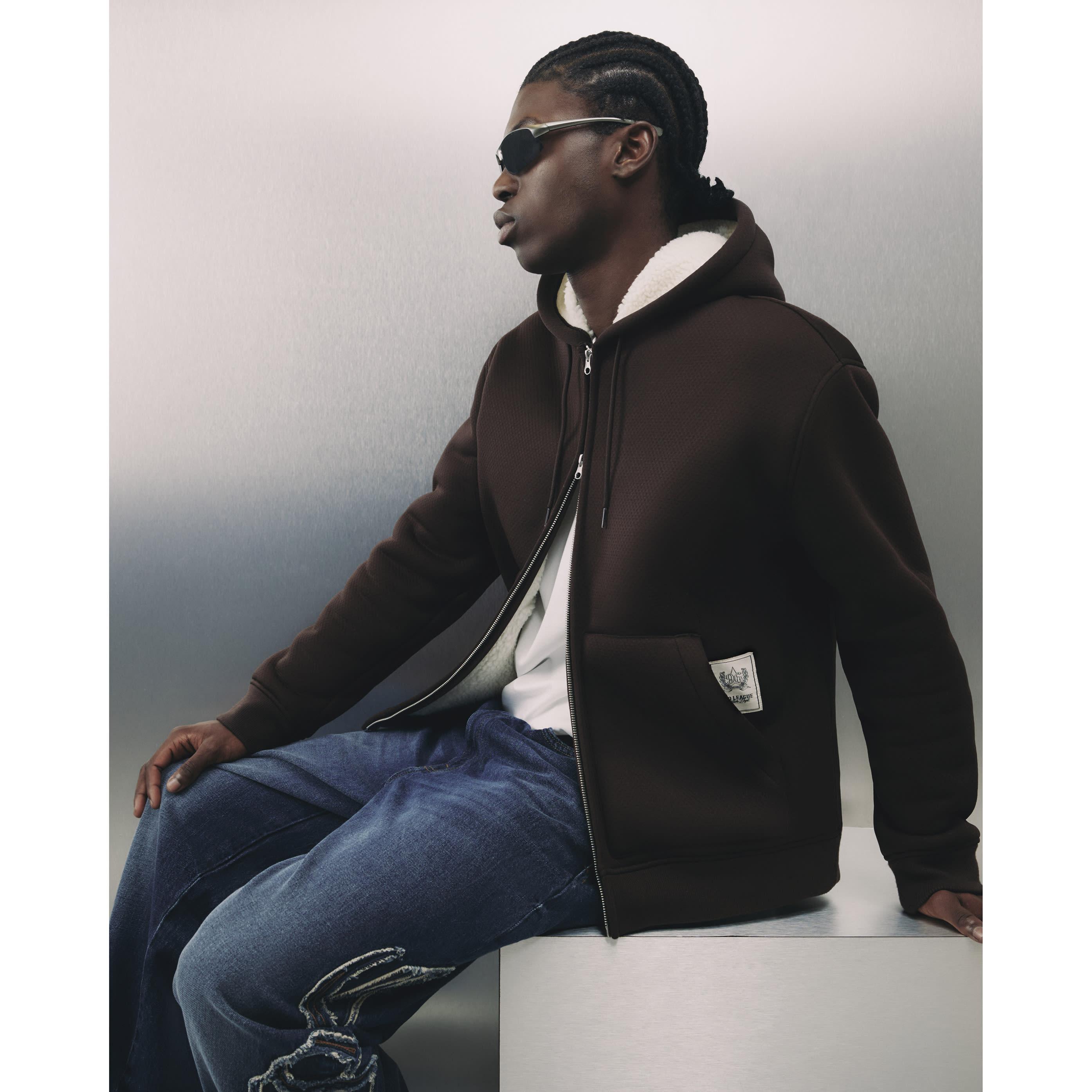 River Island Brown Premium Cotton Borg Lined Hoodie