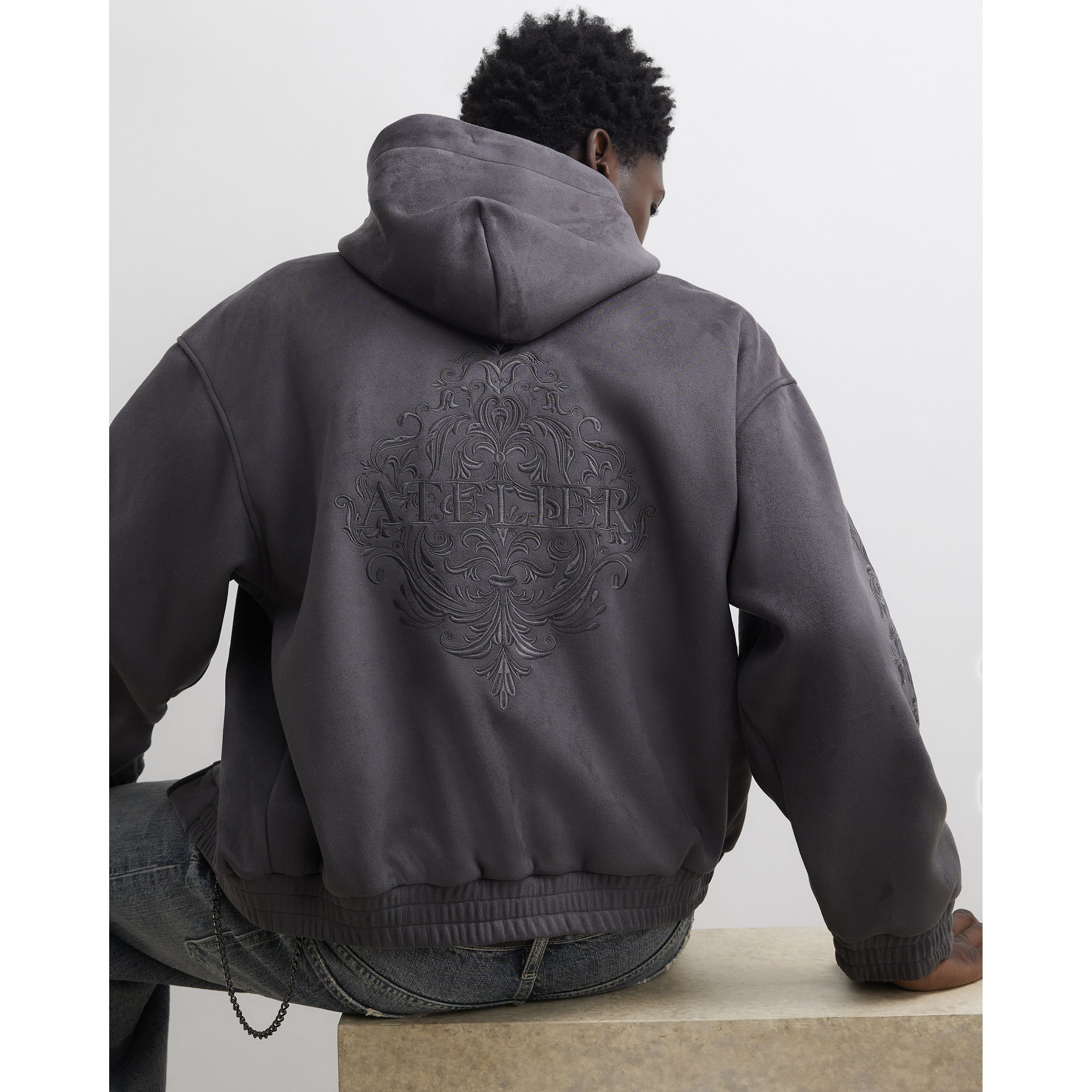 River Island Grey Cotton Baroque Zip Through Hoodie