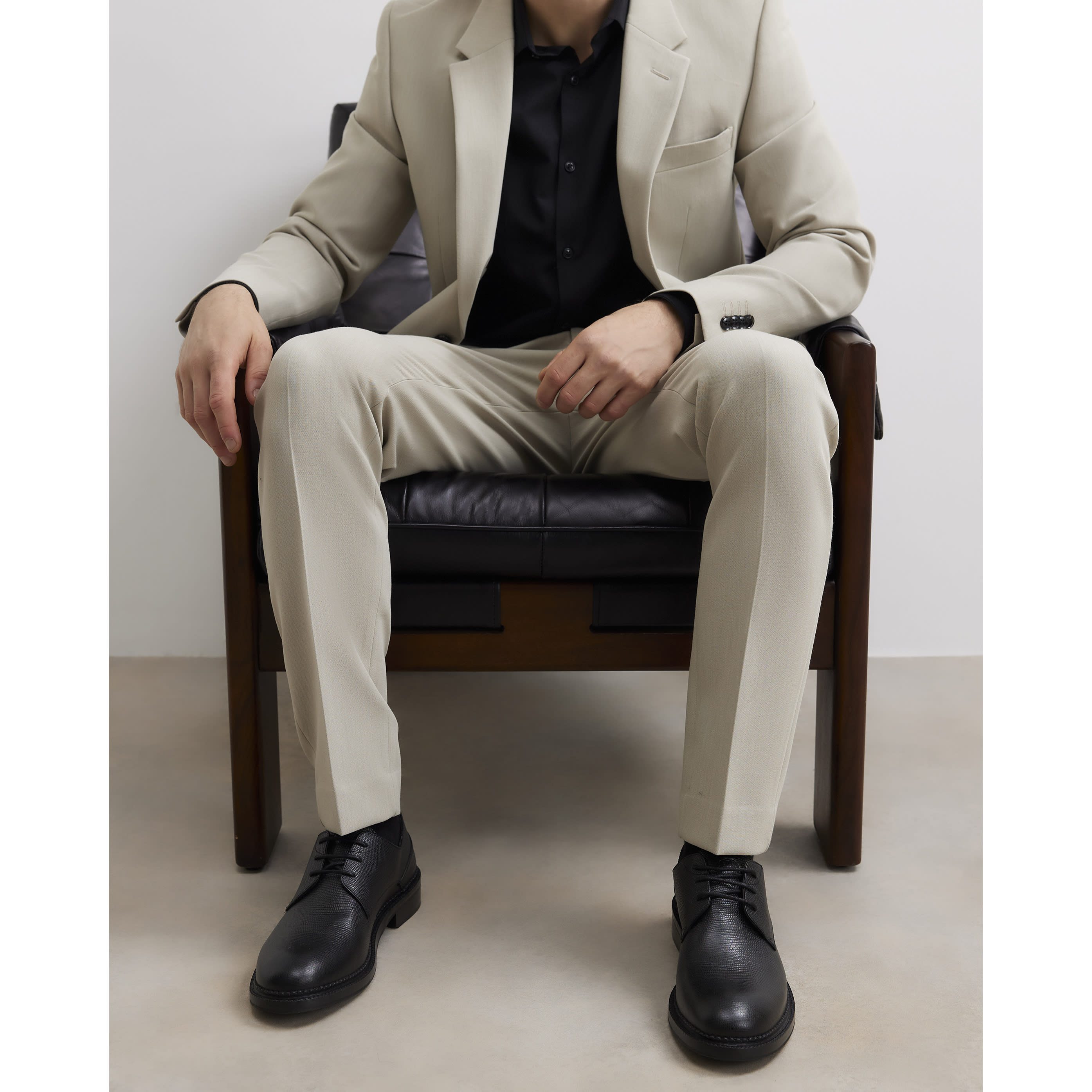 River Island Black Leather Scallop Edge Chunky Derby Shoes