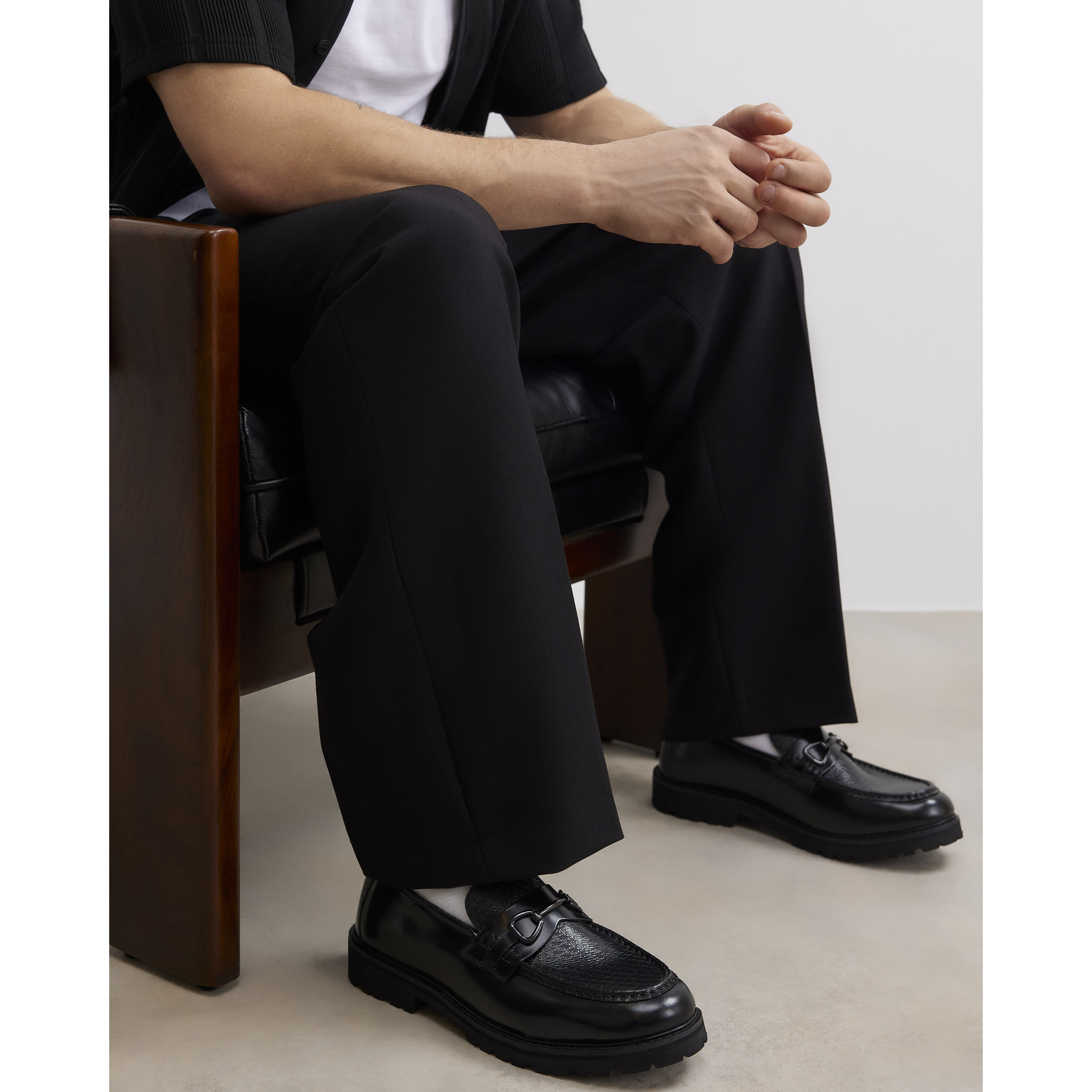 River Island Black Faux Leather Monogram Loafers