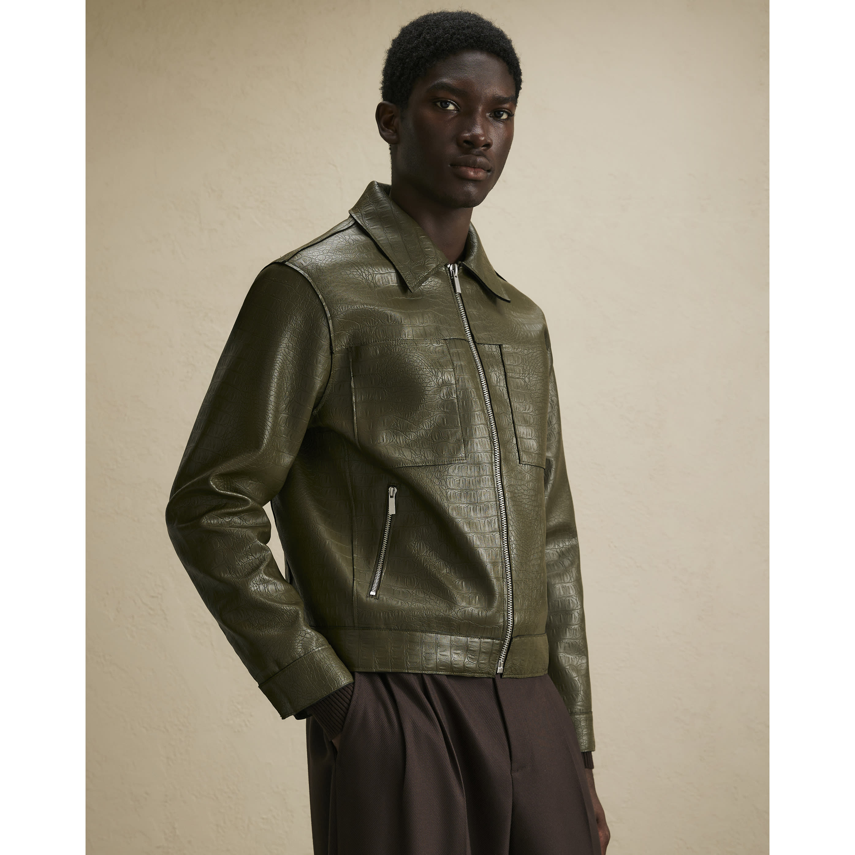 River Island Khaki Faux Leather Textured Jacket