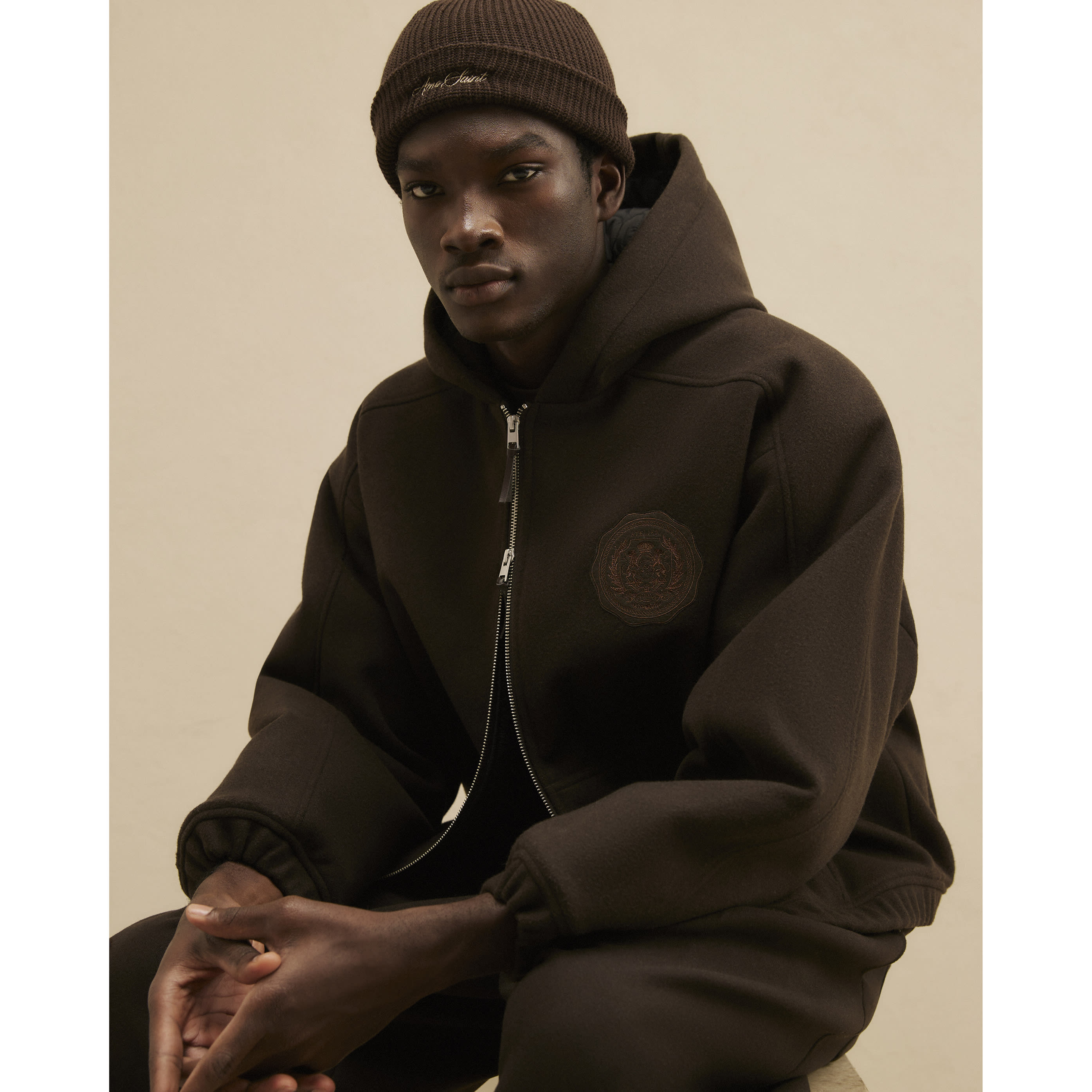 River Island Brown Oversized Fit Crest Quilted Hoodie
