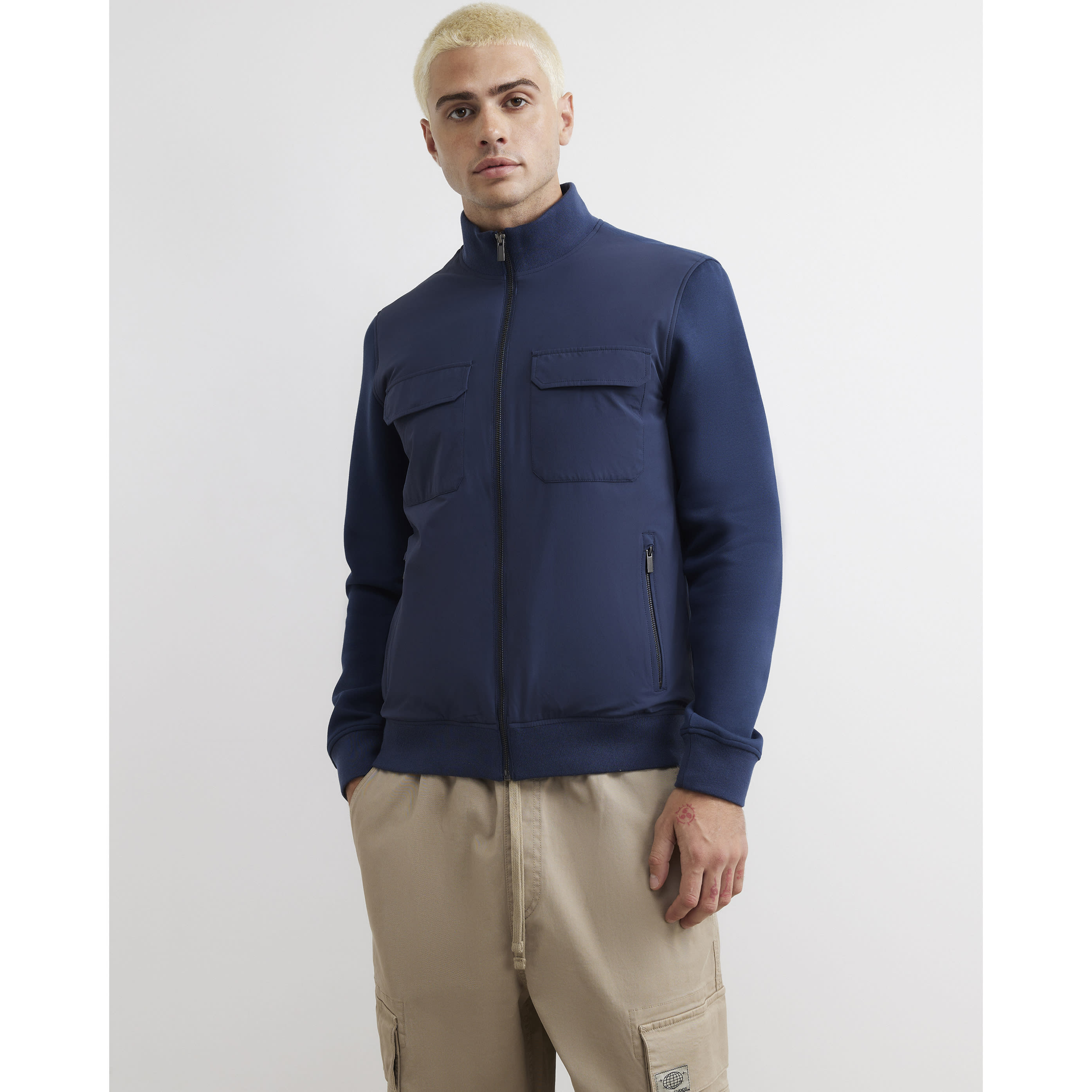 River Island Navy Funnel Neck Hybrid Jacket
