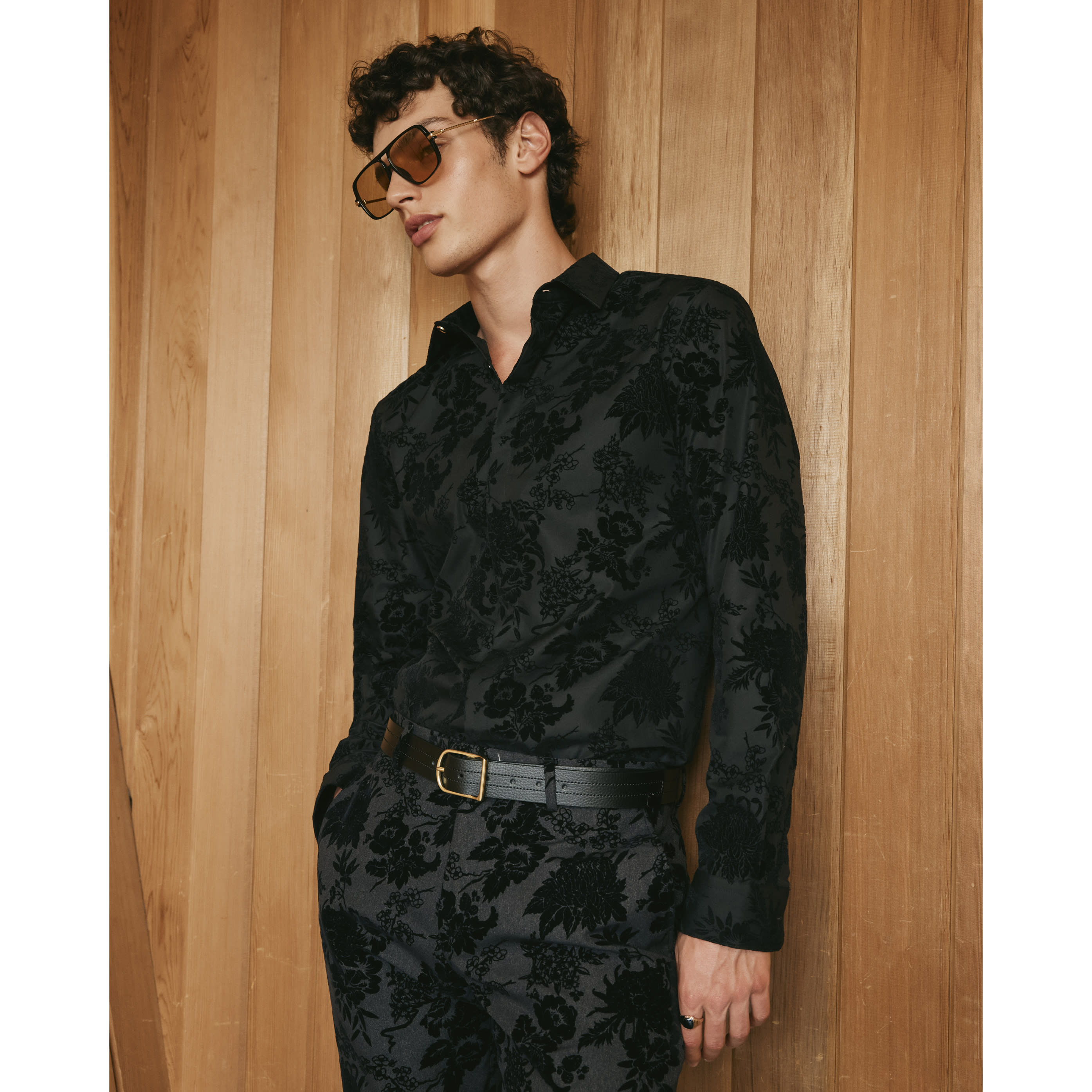 River Island Black Twisted Tailor Floral Flocked Shirt