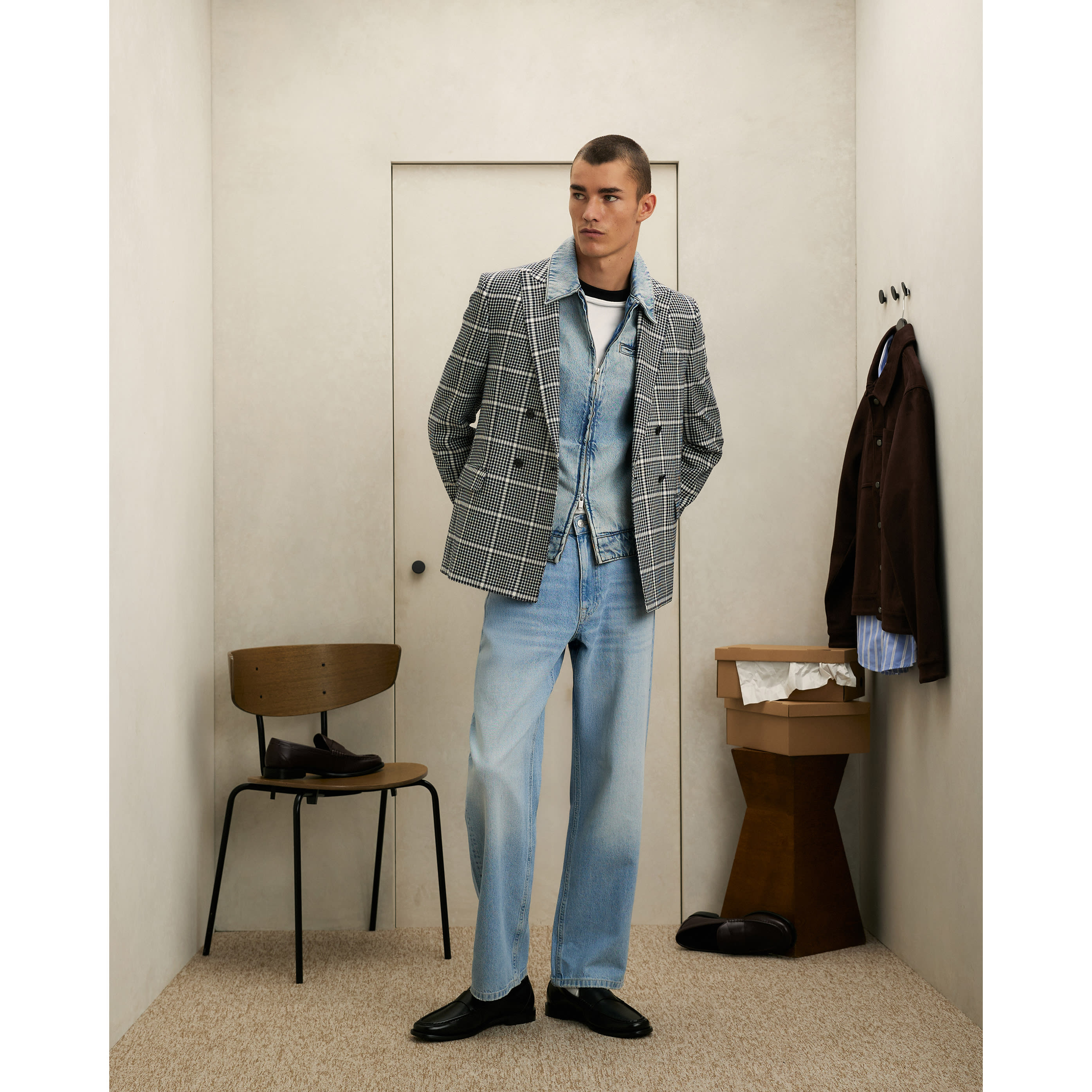 River Island Black Check Double Breasted Blazer