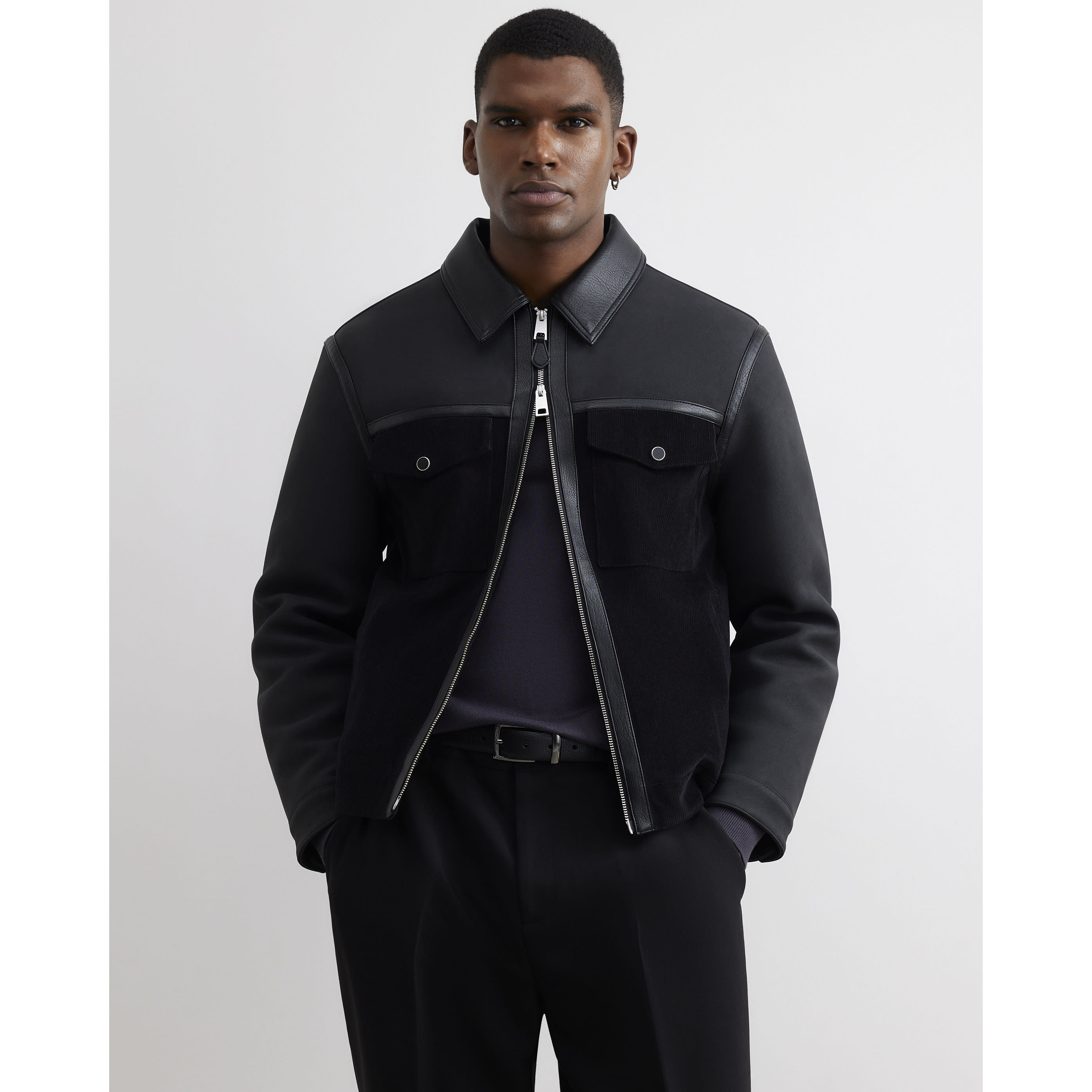 River Island Black Texture Blocked Western Jacket