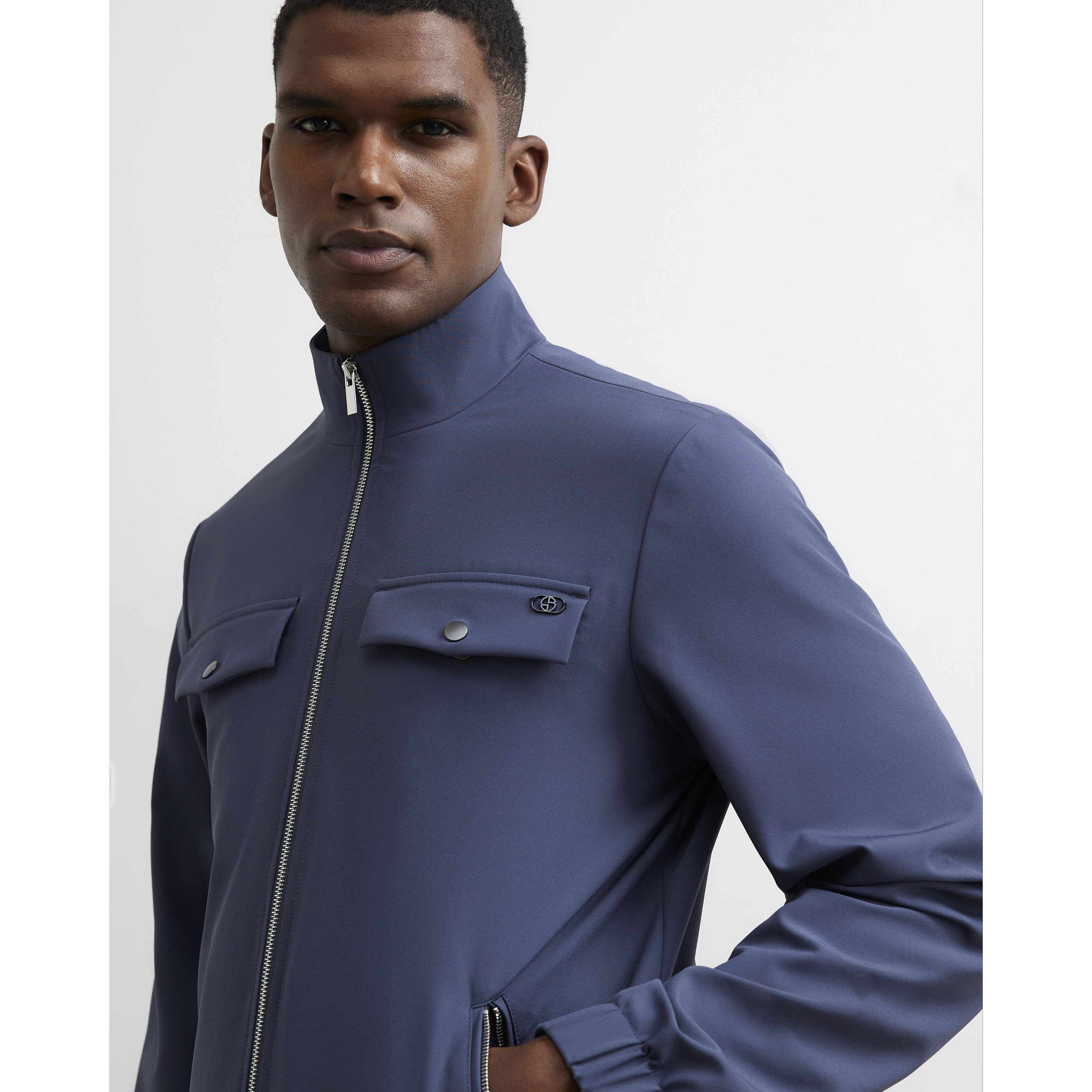 River Island Blue Slim Fit Funnel Neck Long Sleeve Jacket