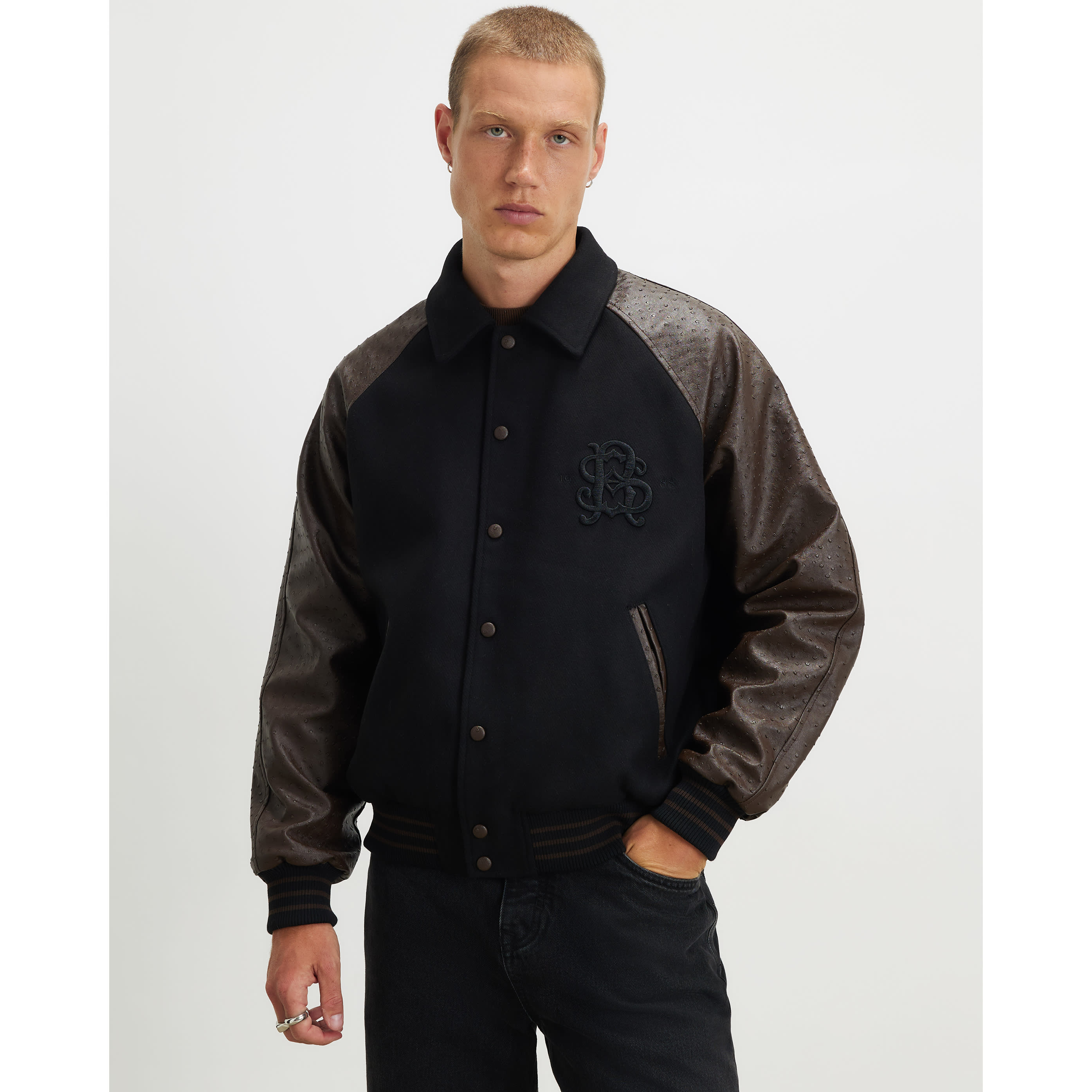 River Island Black Faux Leather Varsity Bomber Jacket