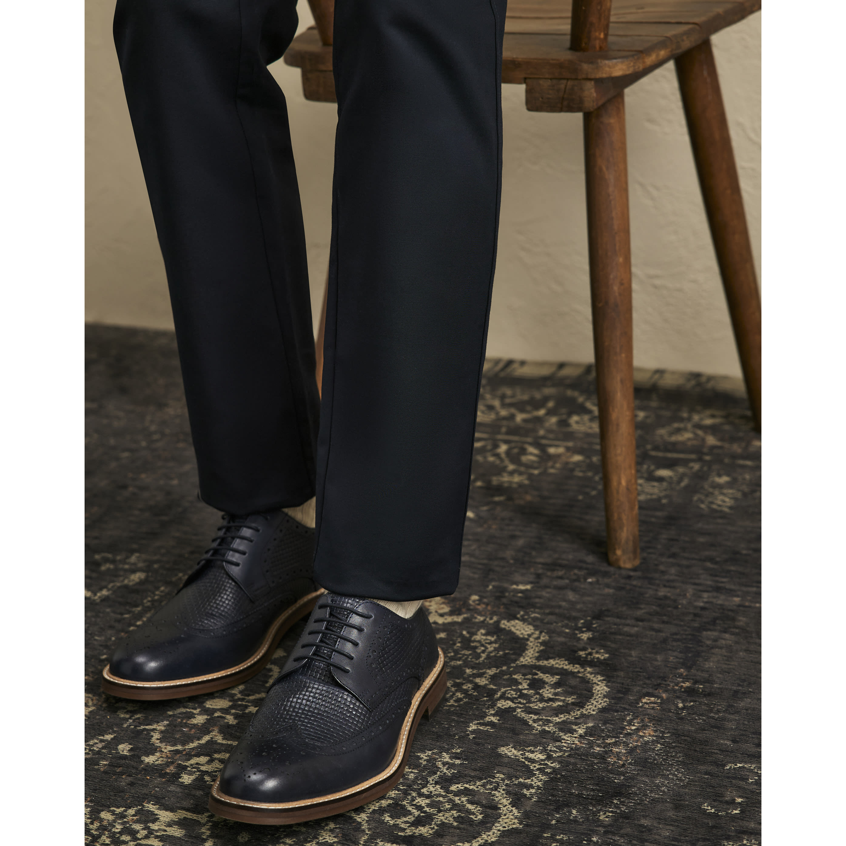 River Island Navy Mixed Texture Brogue Shoes