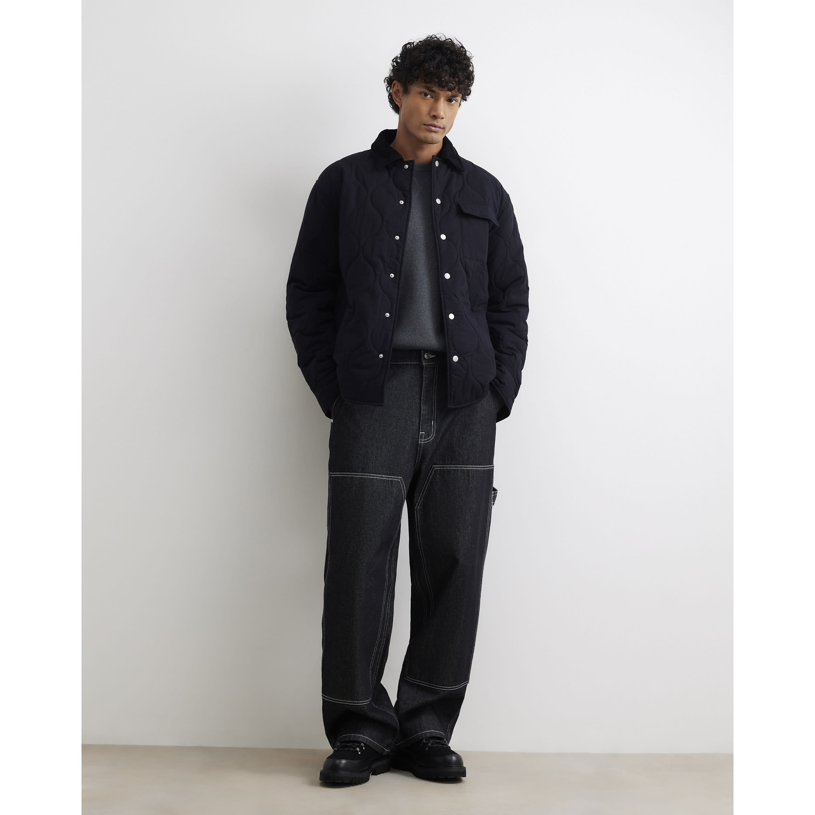 River Island Black Cotton Quilted Overshirt