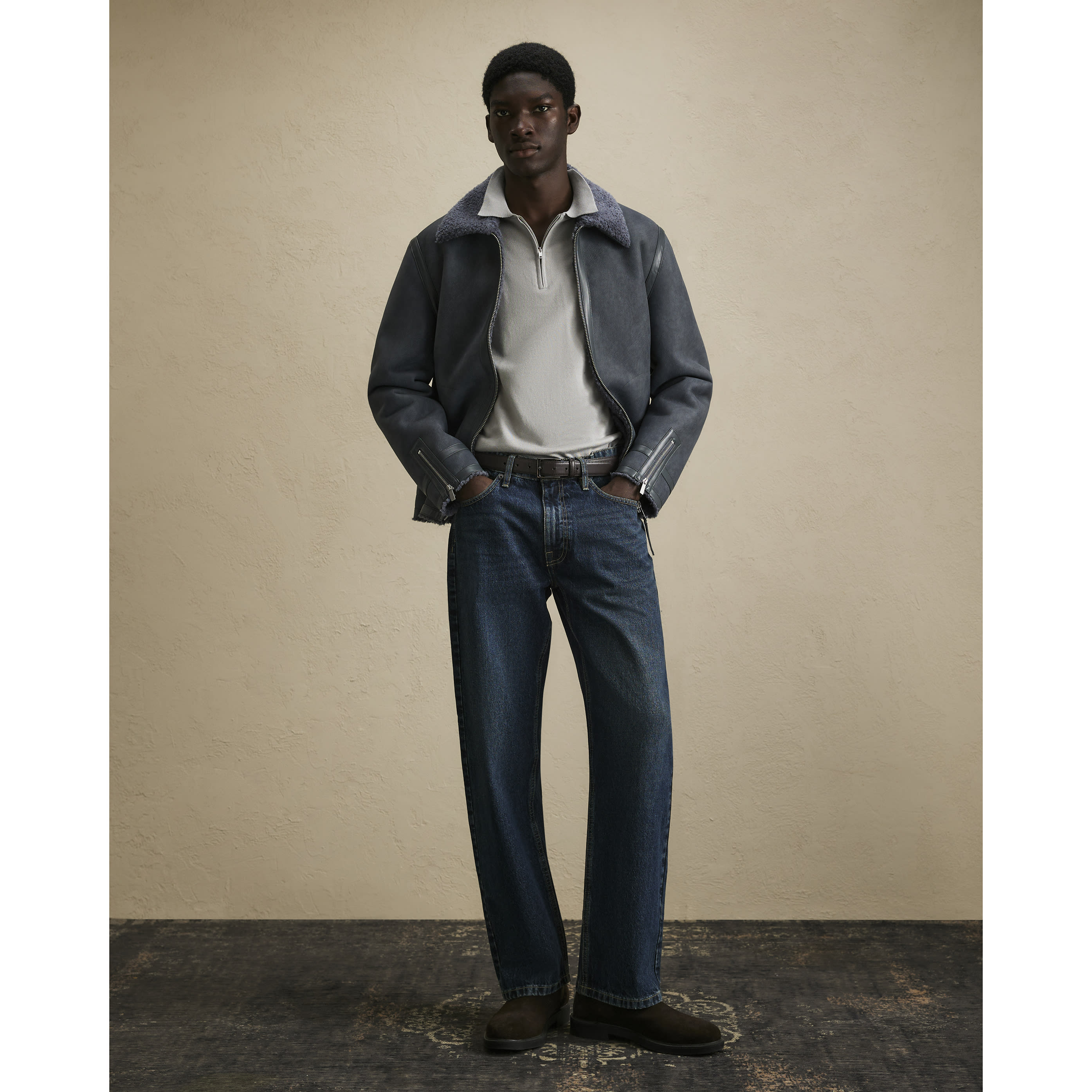 River Island Grey Shearling Lined Western Jacket