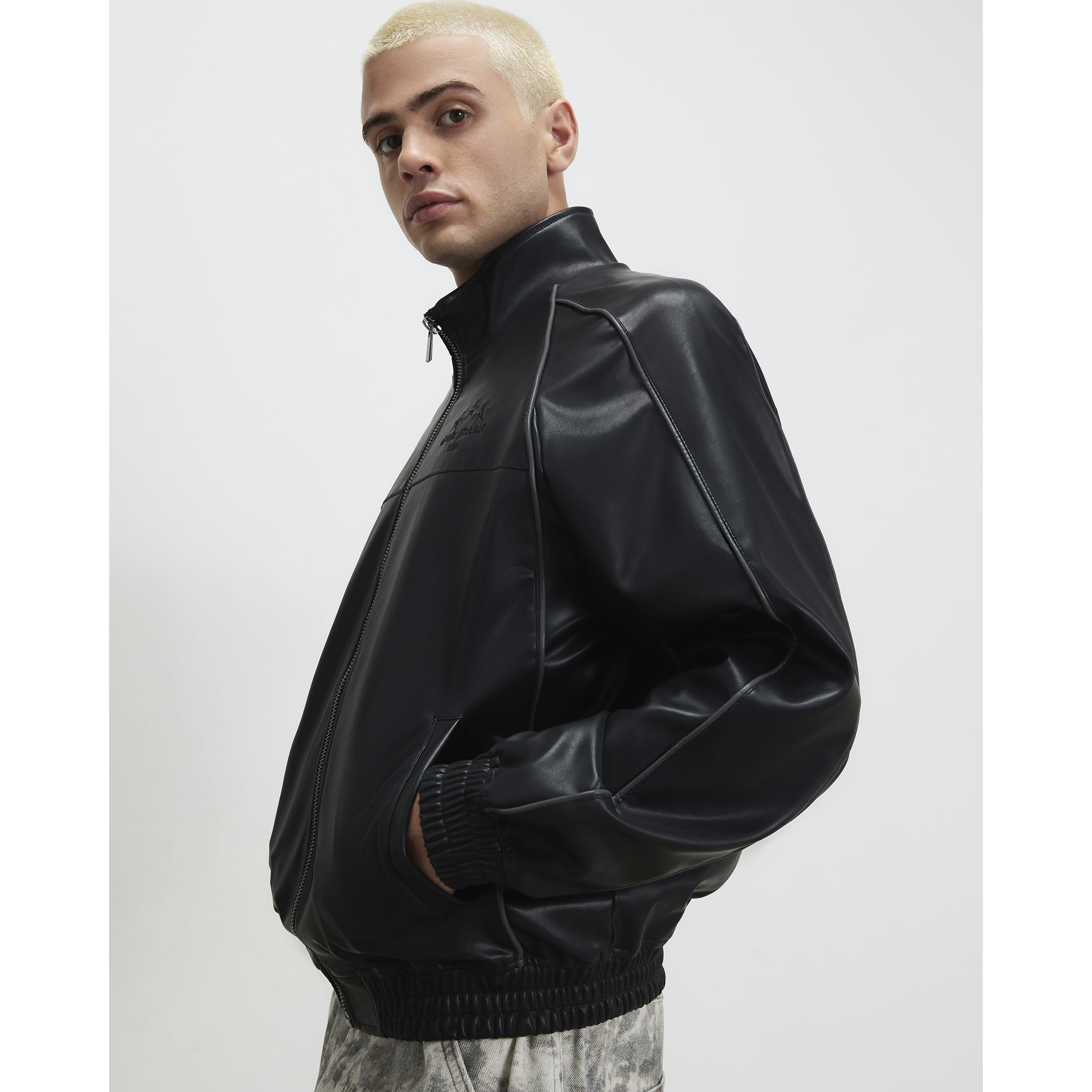 River Island Black Faux Leather Tracksuit Jacket