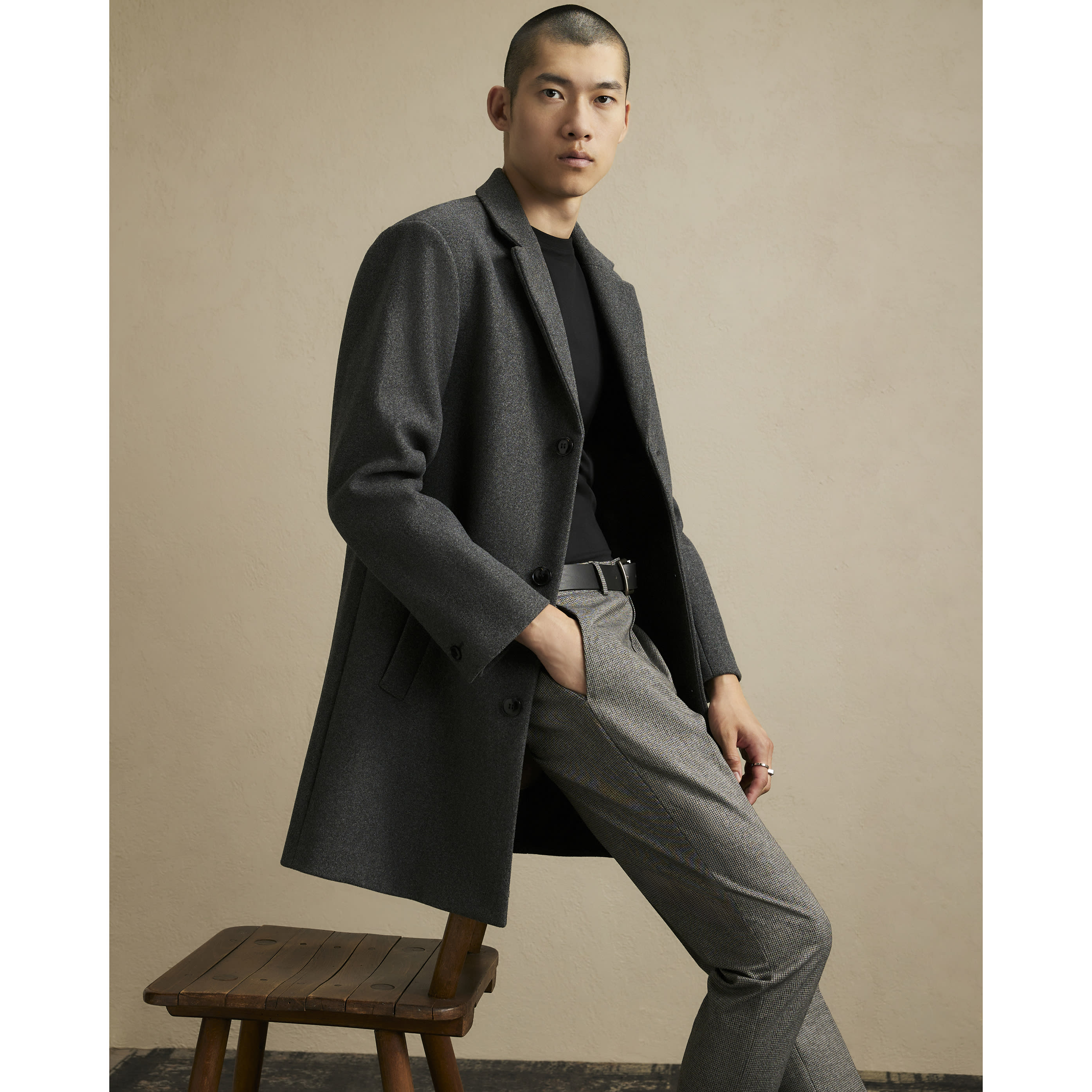 Mens River Island Grey Single Breasted Overcoat