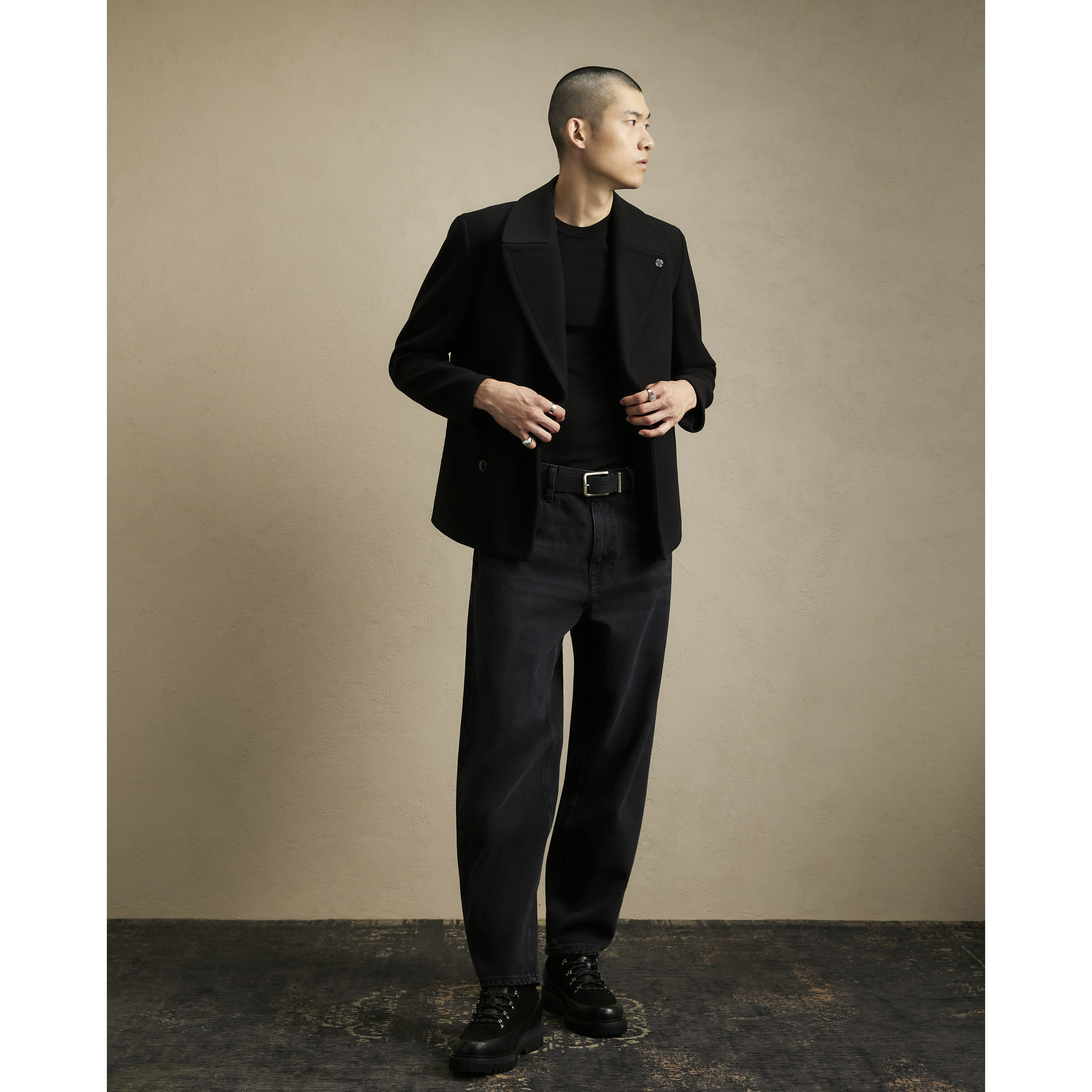 River Island Black Single Breasted Peacoat