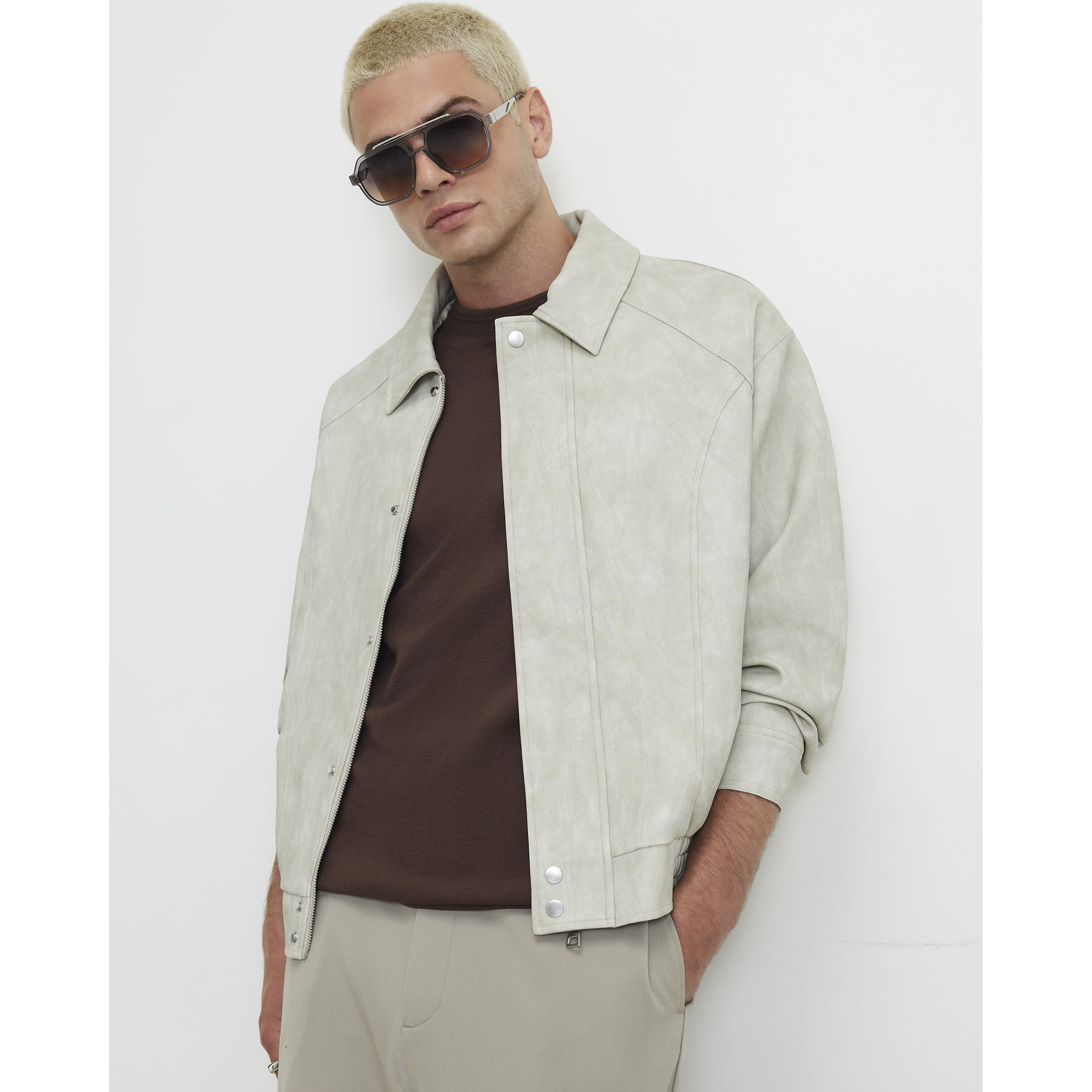 River Island Grey Faux Leather Washed Jacket