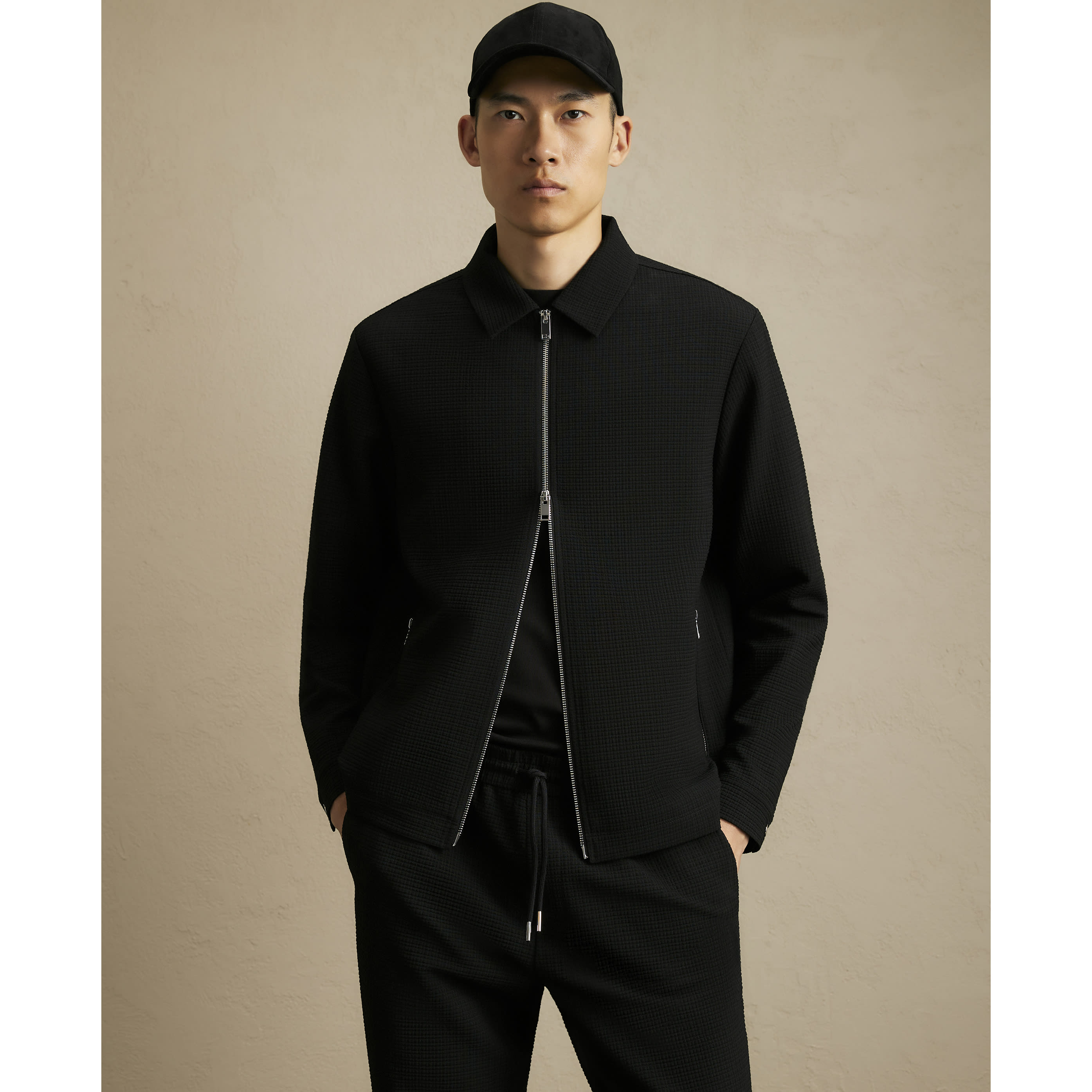 River Island Black Regular Fit Textured Tracksuit Jacket