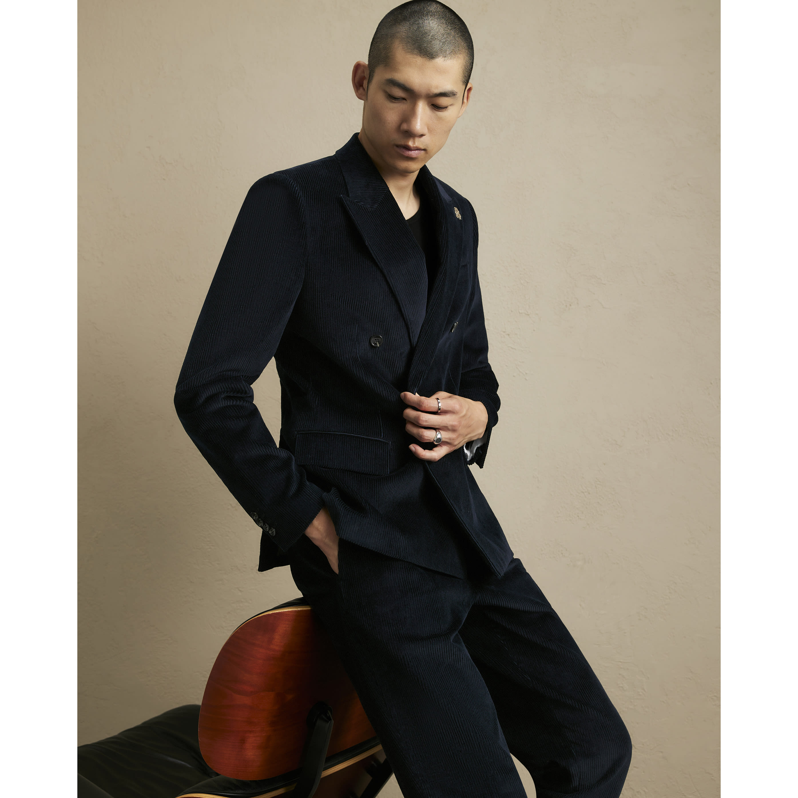 River Island Navy Slim Fit Corduroy Suit Jacket