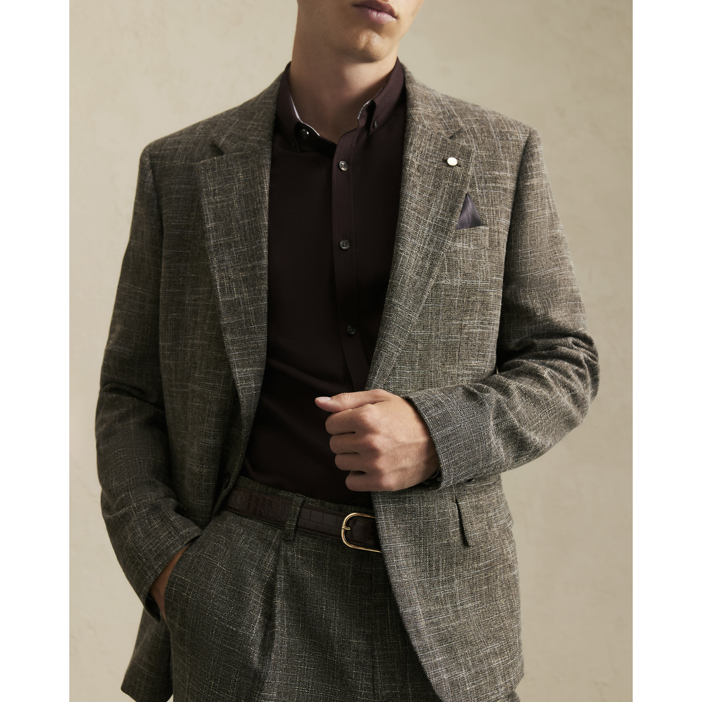 River Island Brown Slim Fit Textured Blazer