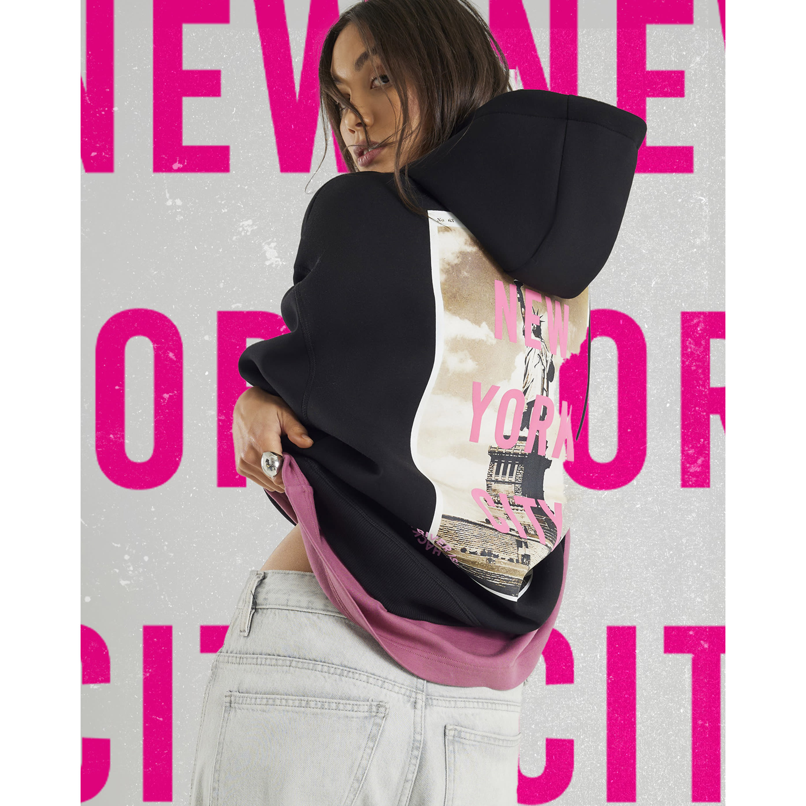 River Island Real Hackney Dave Black Ny Hoodie