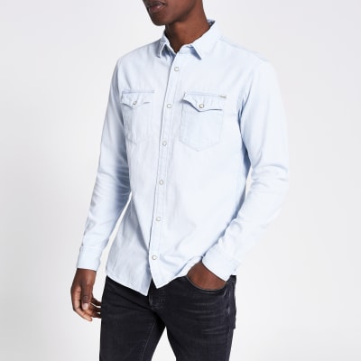 light blue jean shirt outfit