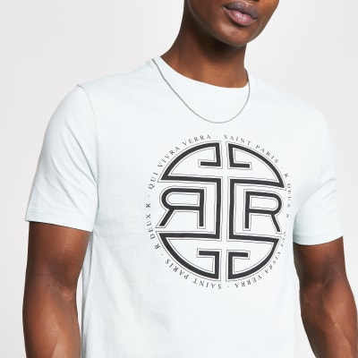 Green printed short sleeve slim fit T-shirt